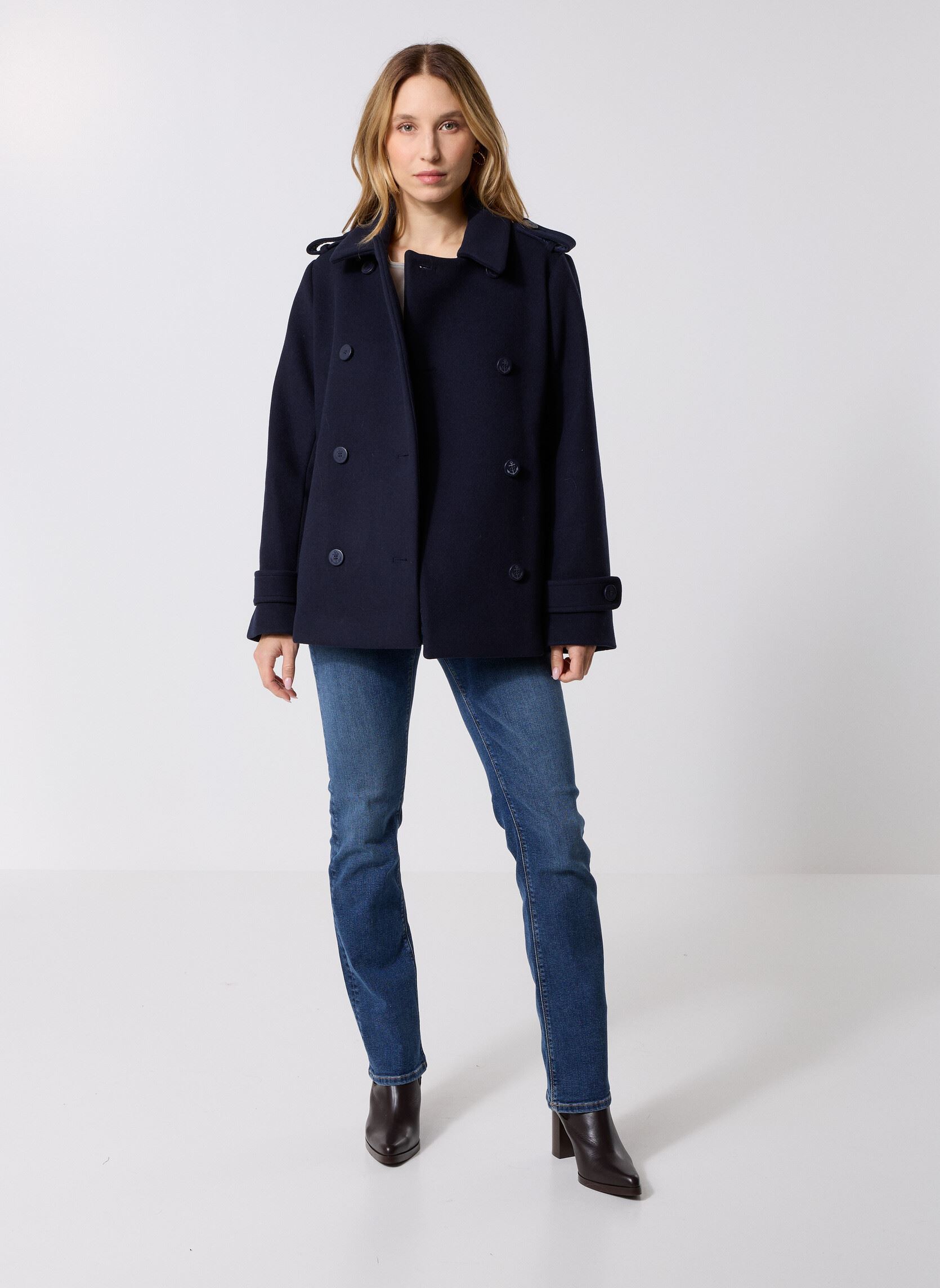 Mantels Caban en Drap de Laine dames blauw Petit Bateau Mantels Caban en Drap de Laine dames blauw SMOKING