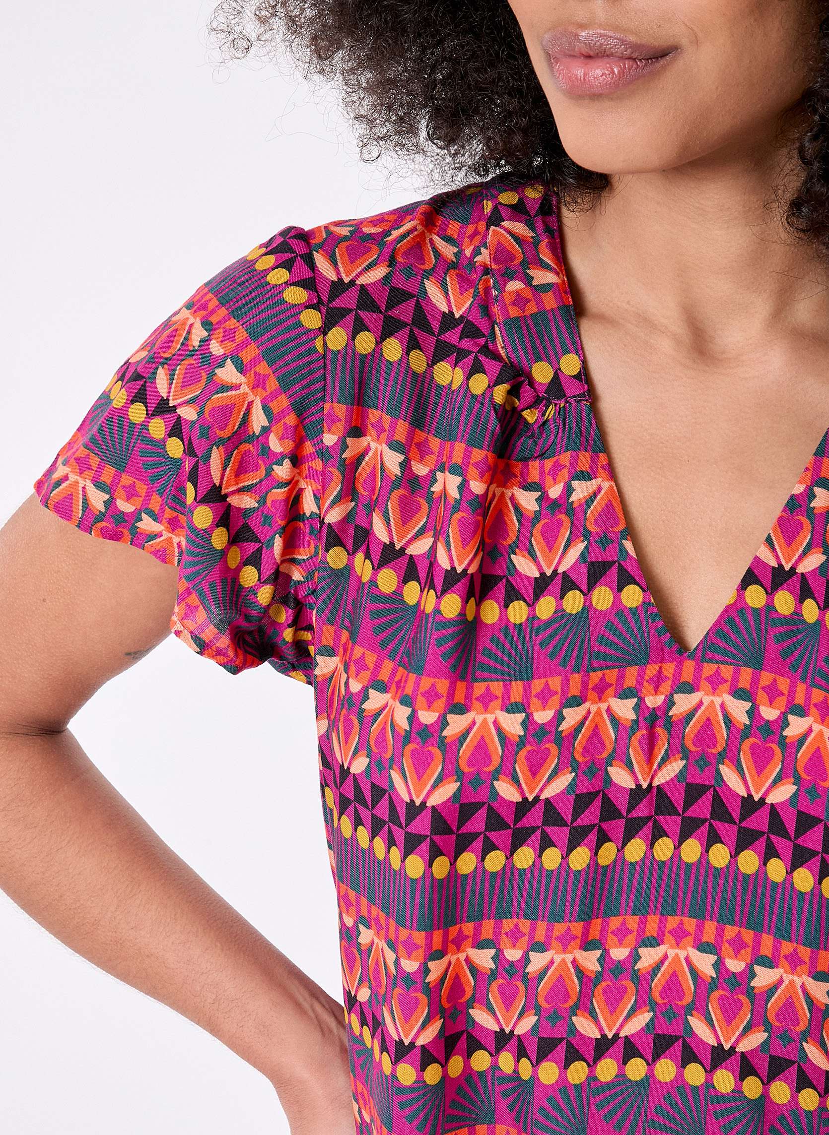 T-shirt Imprimé Floral Col Goutte Dos - Taille M, Polyeste élasthanne, Occasion TBE