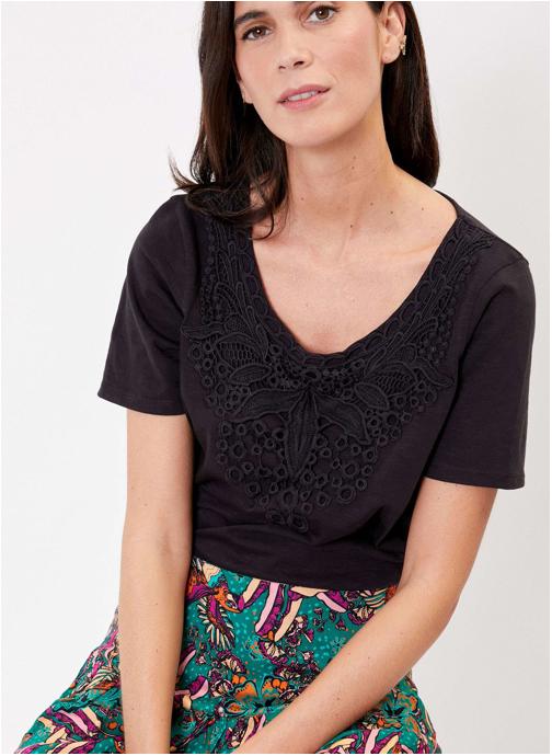 La Fiancée Tee-shirts Tee-shirt crochet coton bio NAULA BLACK femme noir