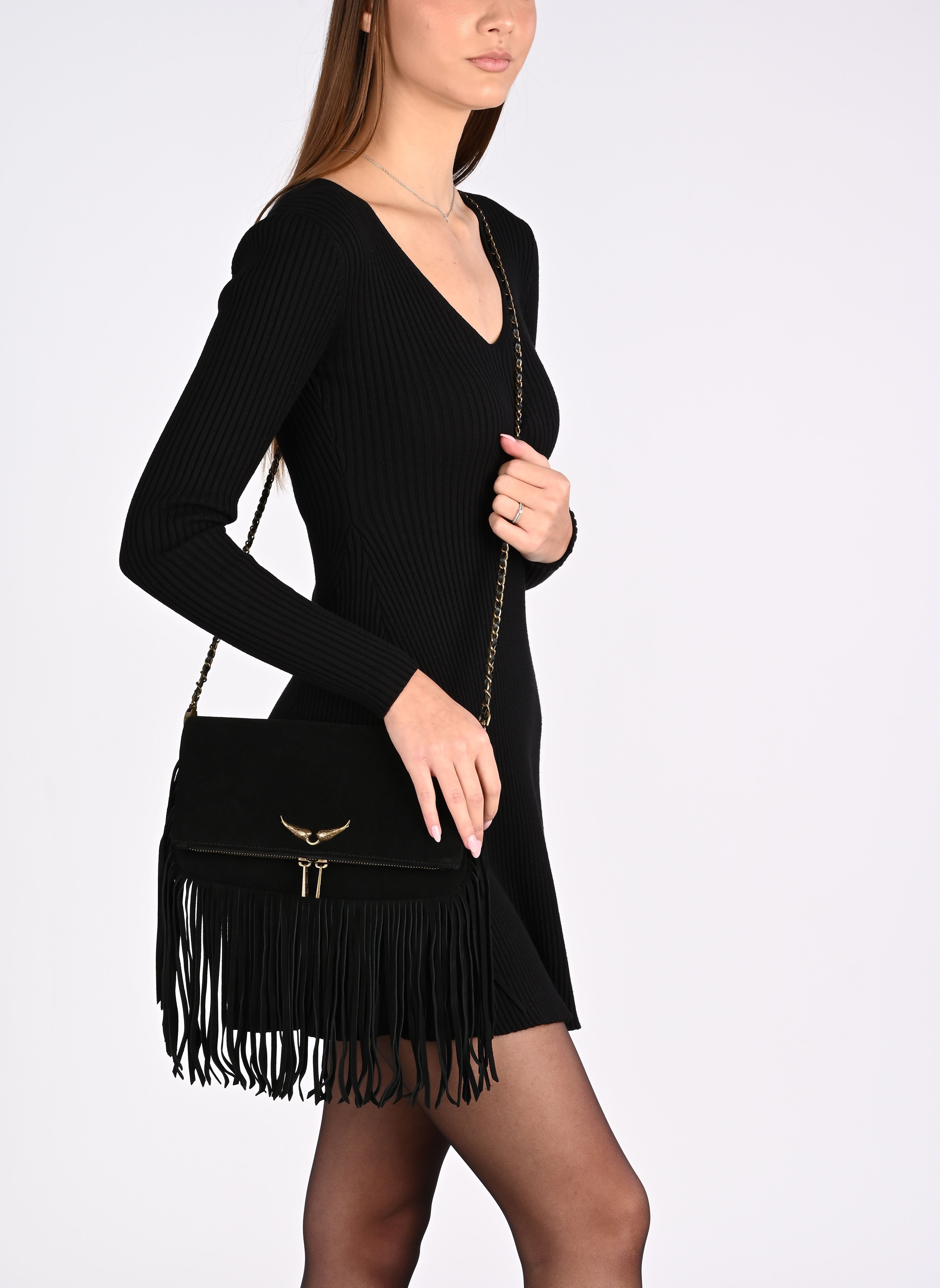Sacs bandoulière Rock Suede Fringes femme noir Zadig & Voltaire Sacs bandoulière Rock Suede Fringes femme noir BLACK