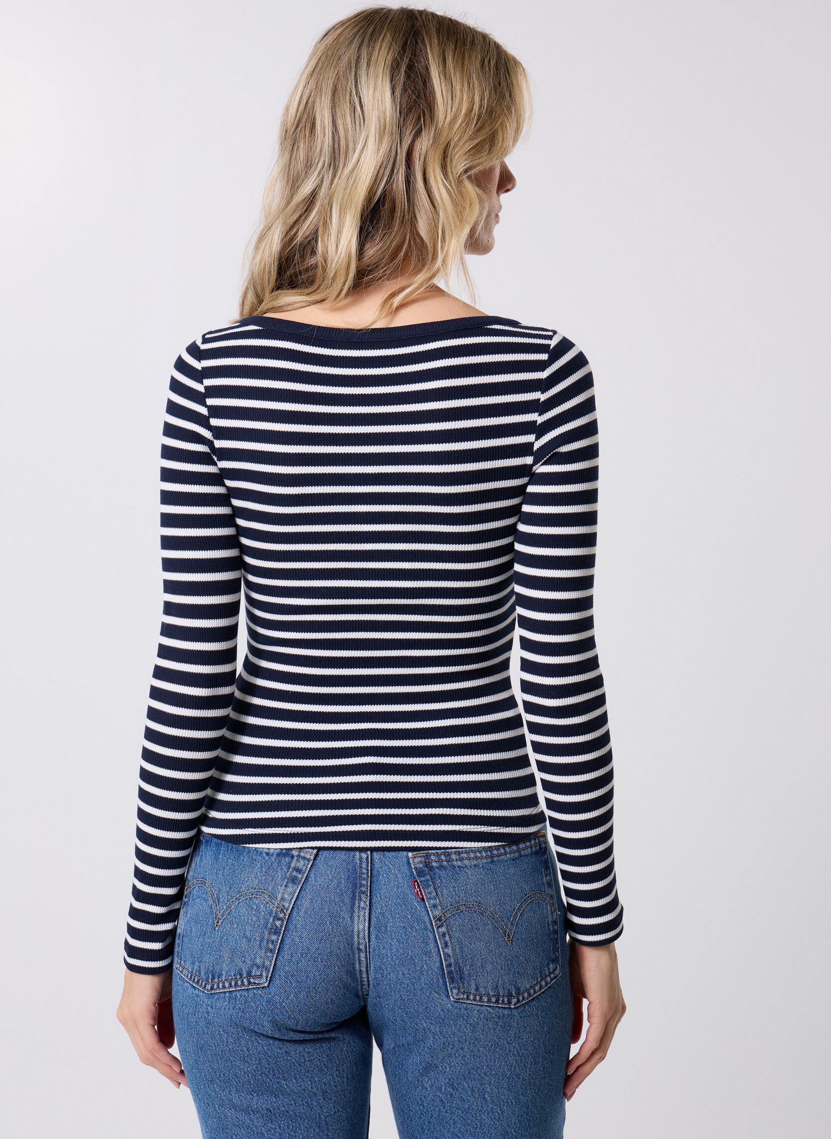 Kurzarm-T-Shirts TJW SLIM HENLEY WAFF damen blau Tommy Jeans Kurzarm-T-Shirts TJW SLIM HENLEY WAFF damen blau Dark Night Navy / Stripe
