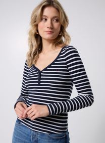 Kurzarm-T-Shirts TJW SLIM HENLEY WAFF damen blau Tommy Jeans Kurzarm-T-Shirts TJW SLIM HENLEY WAFF damen blau Dark Night Navy / Stripe