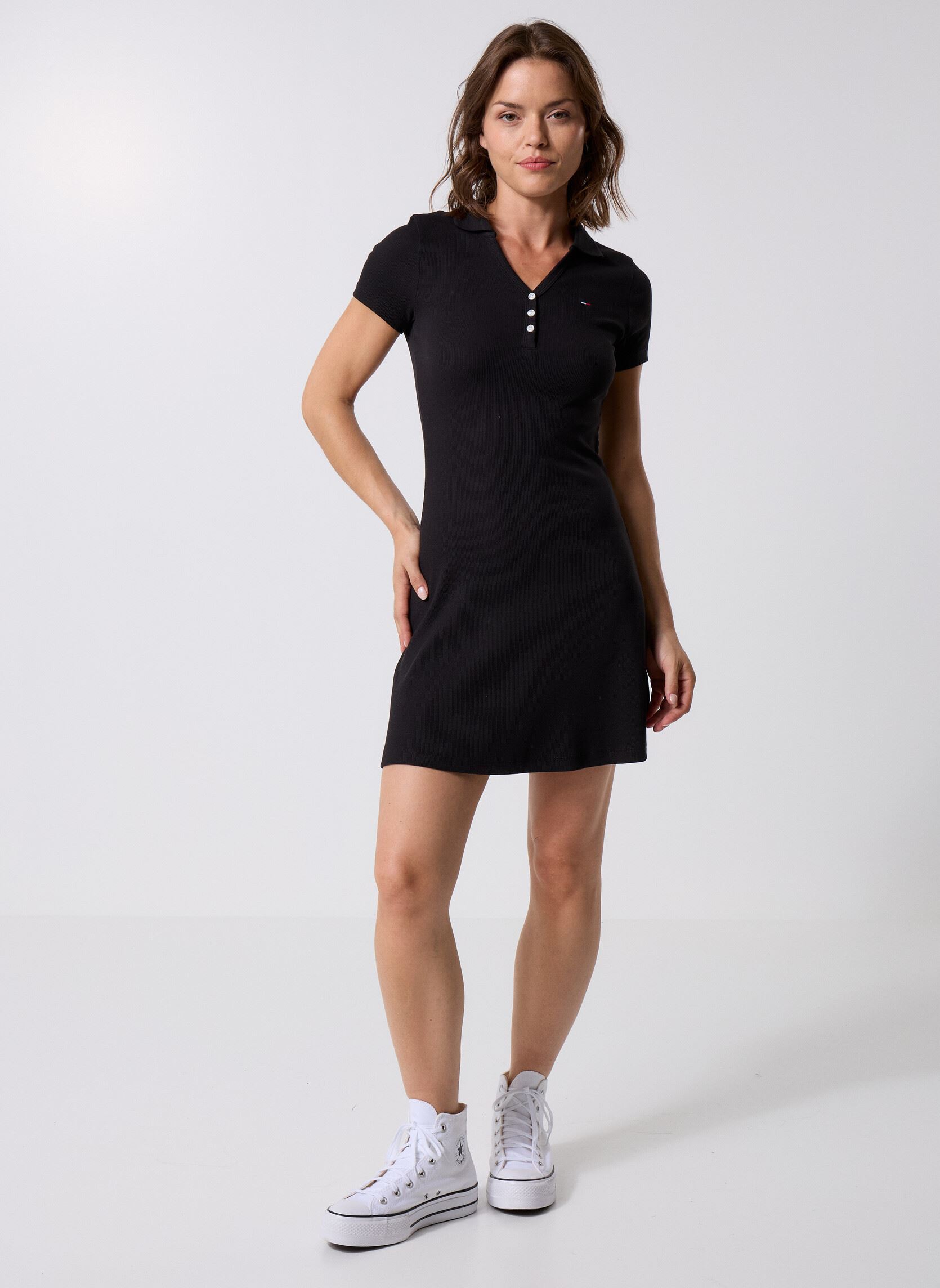 Abiti TJW F&F RIB POLO DRE donna nero Tommy Jeans Abiti TJW F&F RIB POLO DRE donna nero Black