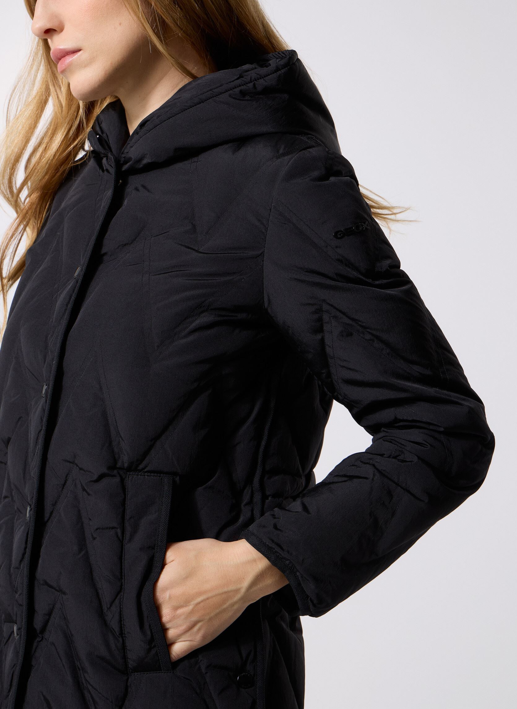 Mantels W PLUMMERY LONG JKT dames zwart Geox Mantels W PLUMMERY LONG JKT dames zwart NOIR