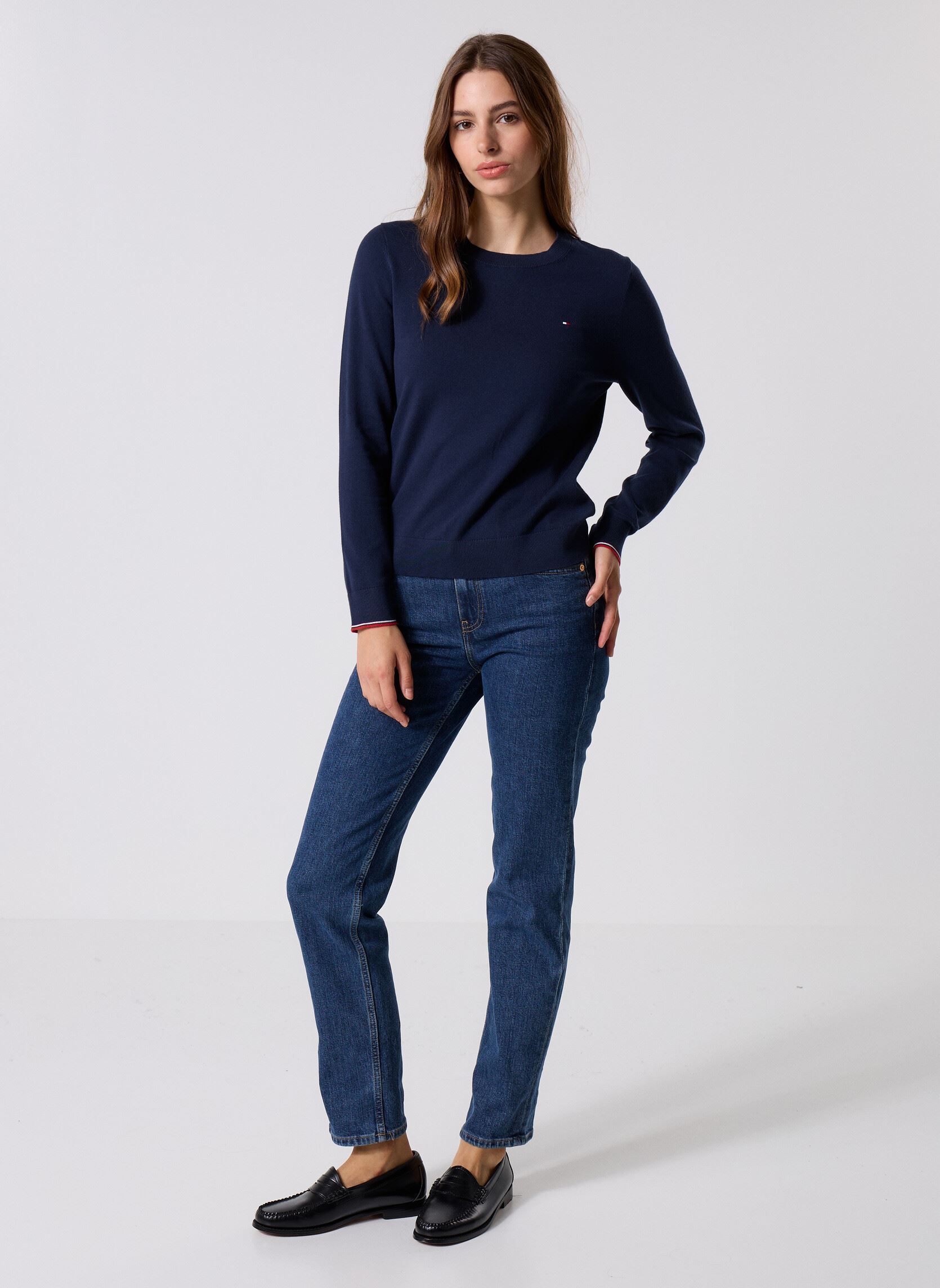 Tommy Hilfiger Pulls Co Jersey Stitch Ls WW0WW449840YF femme bleu ...