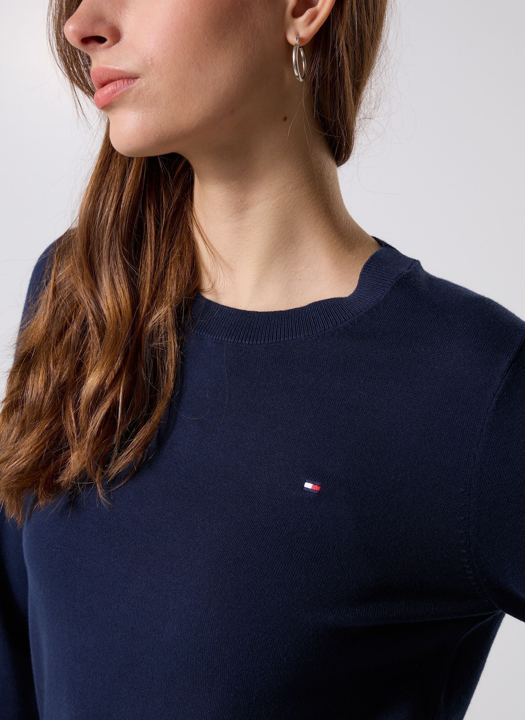 Tommy Hilfiger Pulls Co Jersey Stitch Ls WW0WW449840YF femme bleu ...