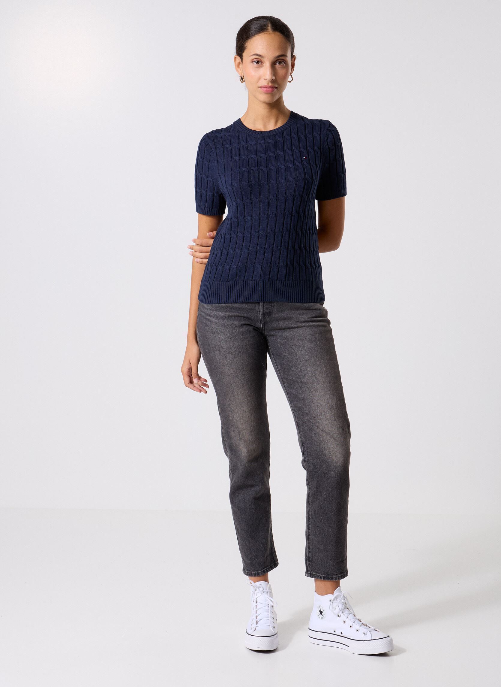 Pulls Co Cable Mid Gg S/S WW0WW45656C1G femme bleu Tommy Hilfiger Pulls Co Cable Mid Gg S/S WW0WW45656C1G femme bleu DARK NIGHT NAVY