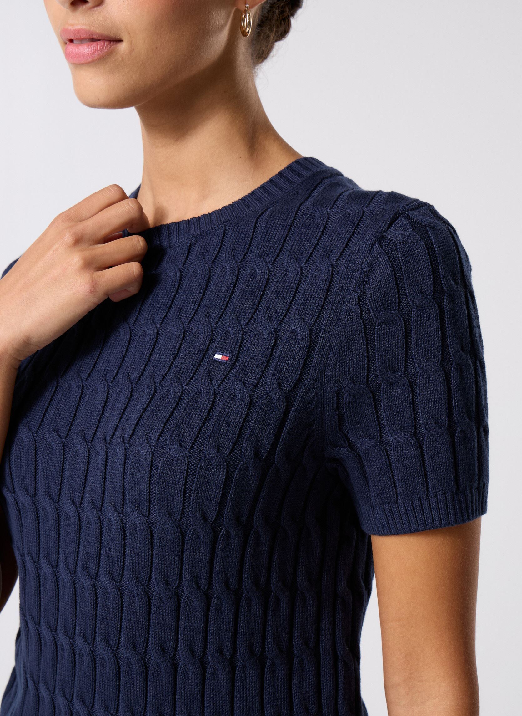 Pulls Co Cable Mid Gg S/S WW0WW45656C1G femme bleu Tommy Hilfiger Pulls Co Cable Mid Gg S/S WW0WW45656C1G femme bleu DARK NIGHT NAVY
