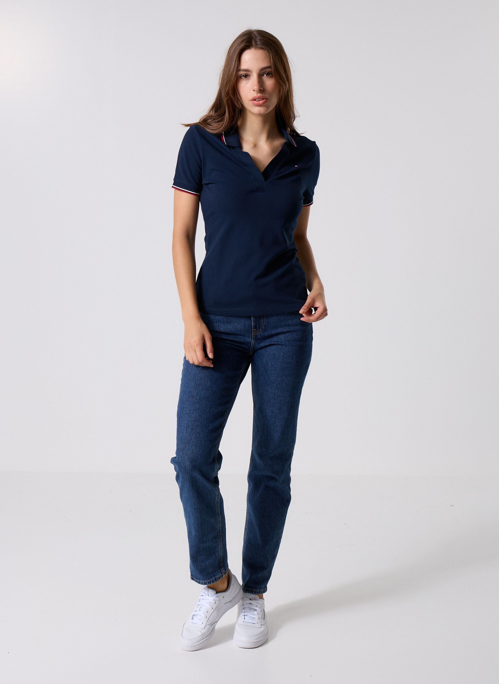 Polo a maniche corte RwbTip Slim Open S/ WW0WW45736C1G donna blu Tommy Hilfiger Polo a maniche corte RwbTip Slim Open S/ WW0WW45736C1G donna blu DARK NIGHT NAVY