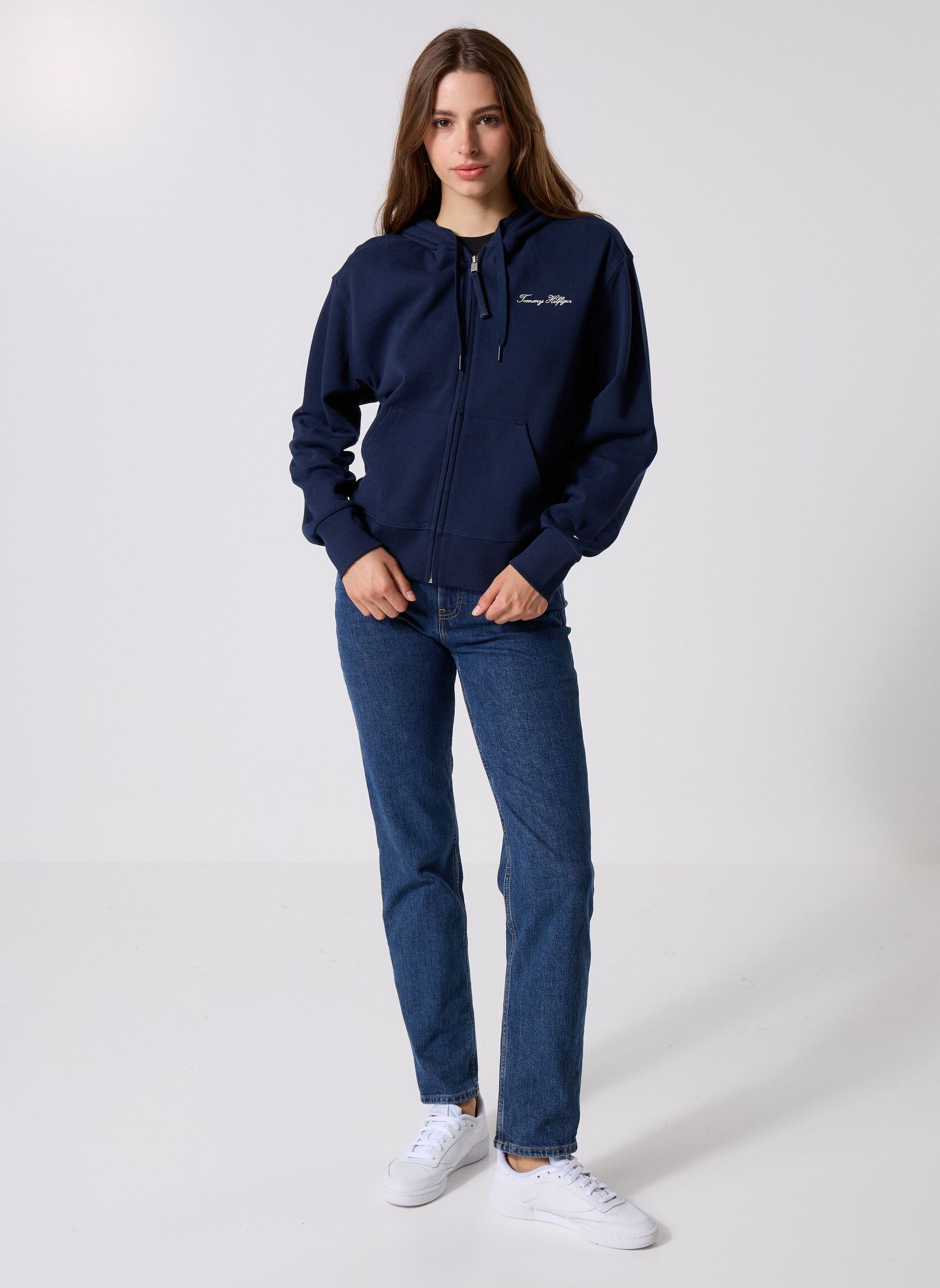 Sweats zippés Script Reg Pique Zip WW0WW45742C1G femme bleu Tommy Hilfiger Sweats zippés Script Reg Pique Zip WW0WW45742C1G femme bleu DARK NIGHT NAVY