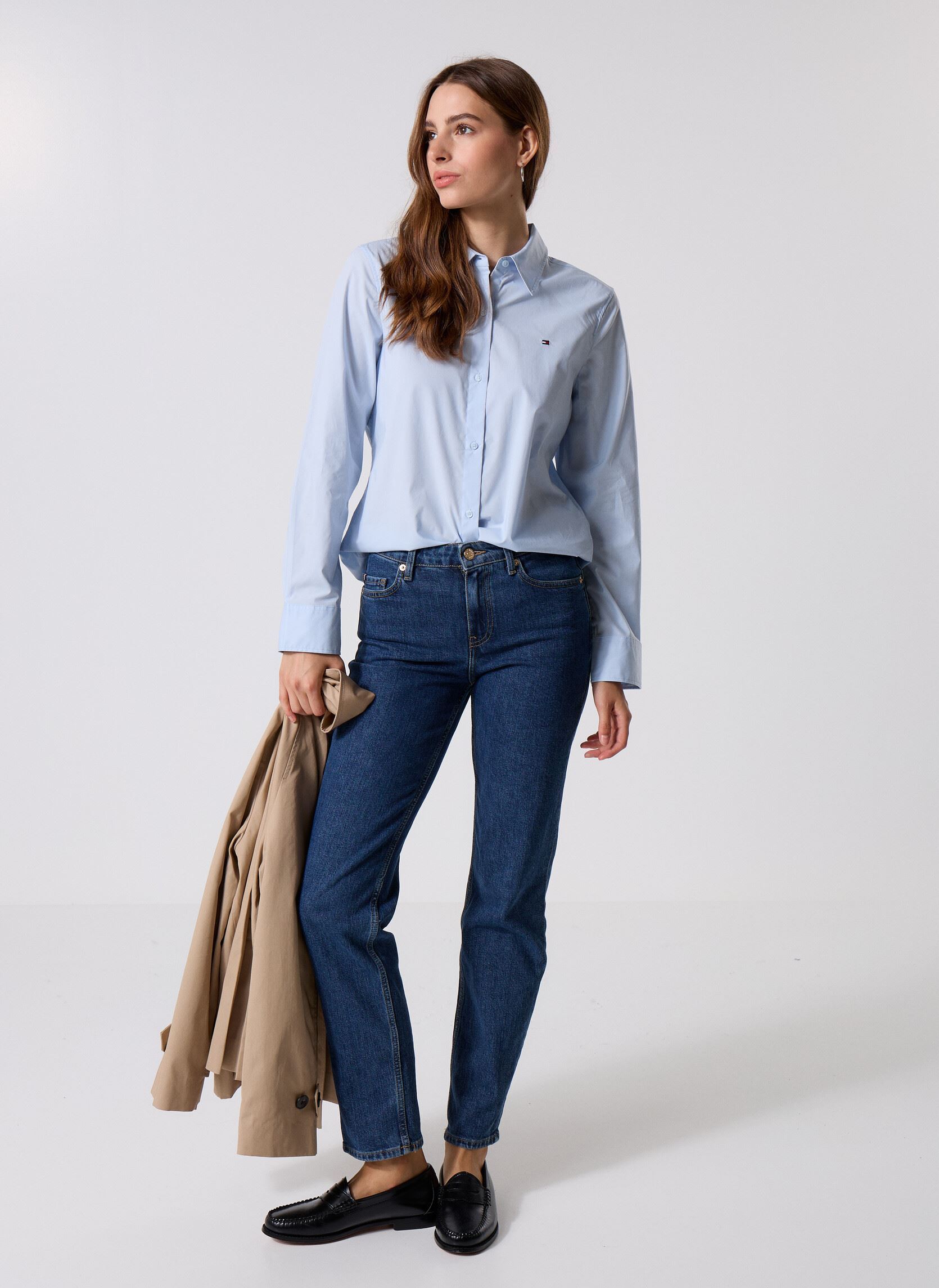 Langarm-Hemden Ess Poplin Regular S WW0WW47169C1O damen blau Tommy Hilfiger Langarm-Hemden Ess Poplin Regular S WW0WW47169C1O damen blau BREEZY BLUE