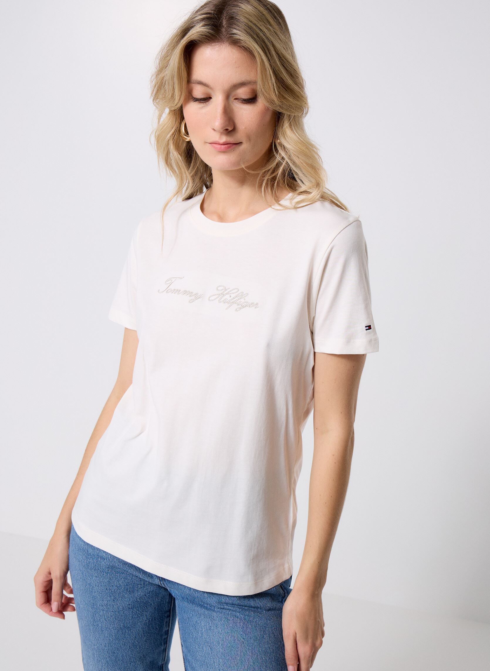 T shirt droit signature en coton