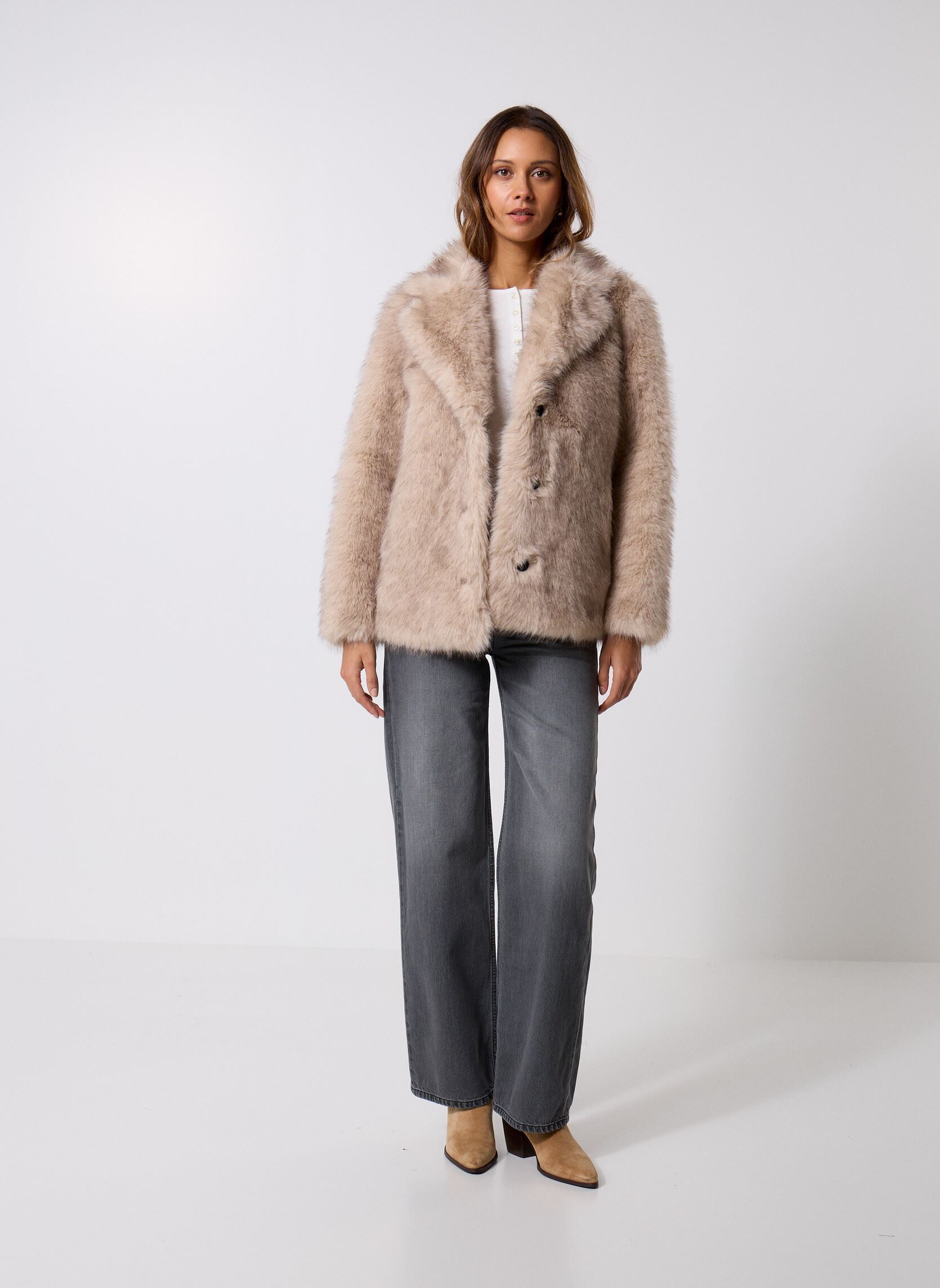 Bontjassen FFOU31004K dames beige The Kooples Bontjassen FFOU31004K dames beige BEI09