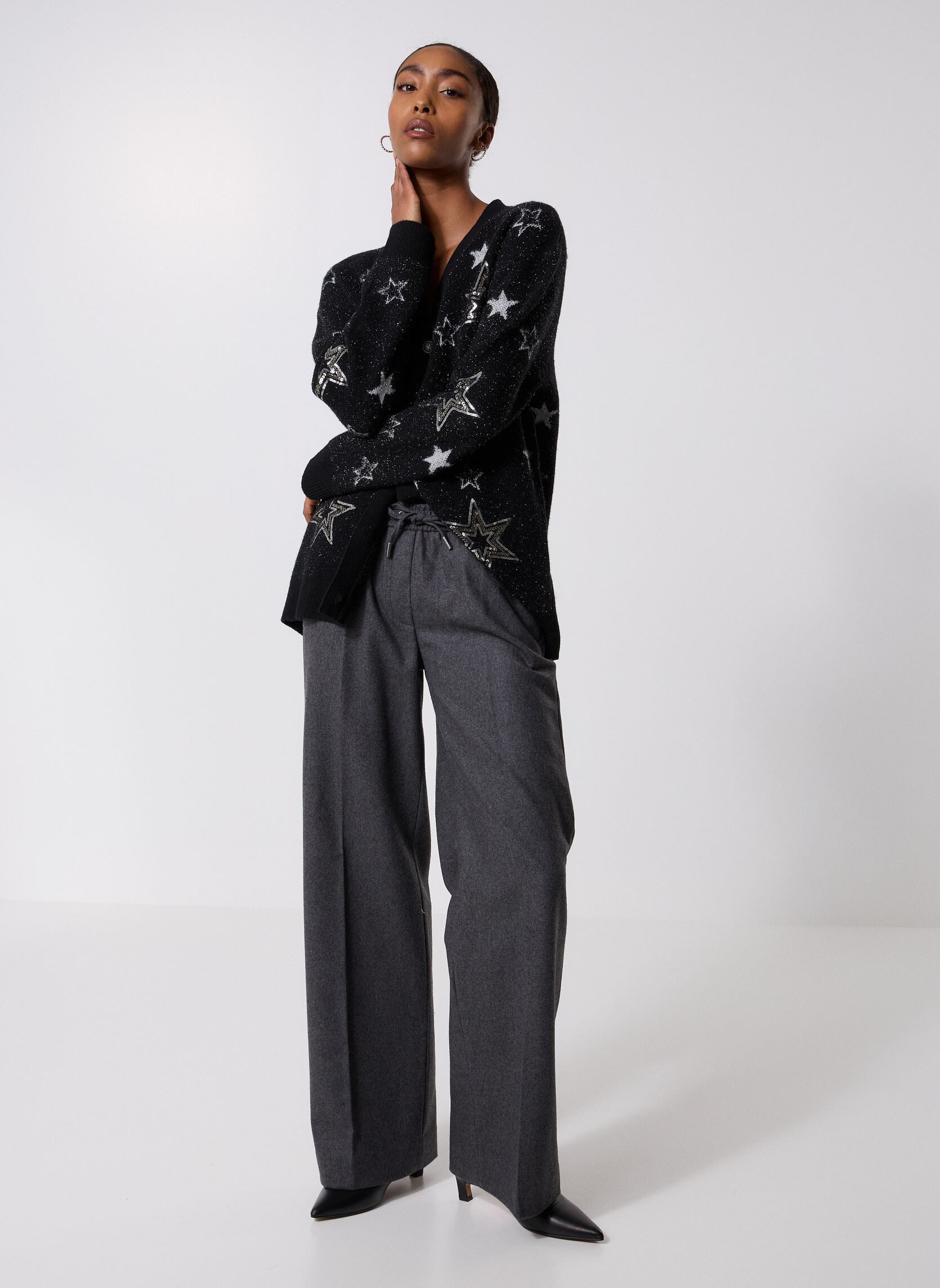 Wijde broeken FPAN31046K dames grijs The Kooples Wijde broeken FPAN31046K dames grijs GRY01