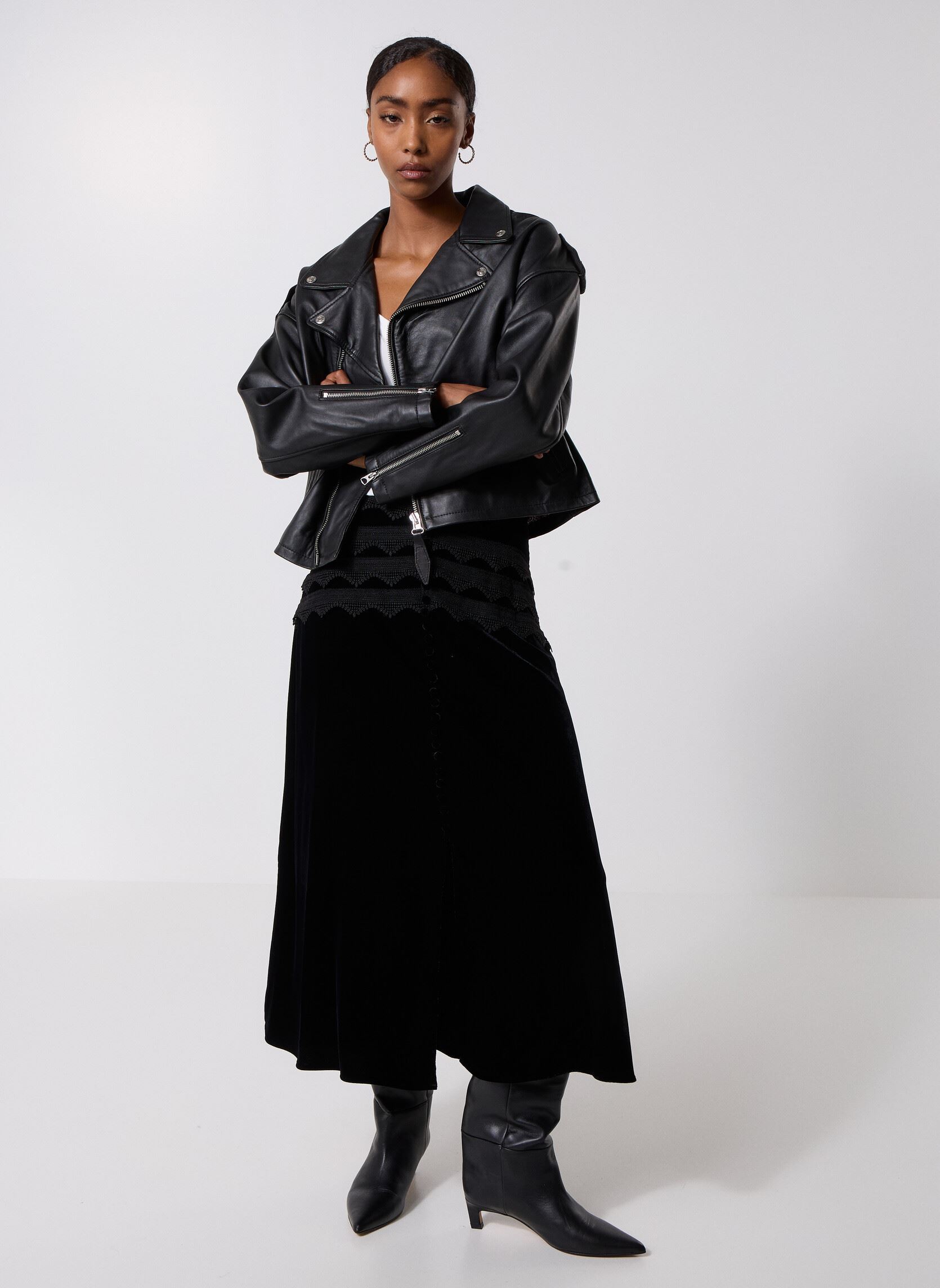 Halflange rokken FJUP31041K dames zwart The Kooples Halflange rokken FJUP31041K dames zwart BLA01