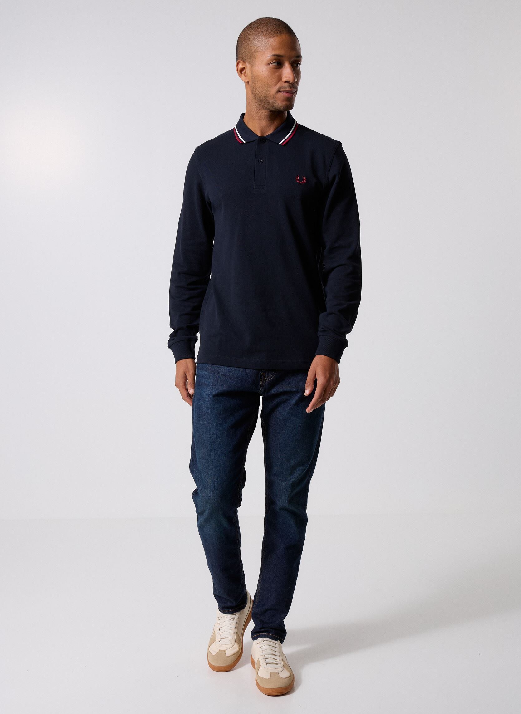 Polos manches courtes Ls Twin Tipped Fp Shirt homme bleu Fred Perry Polos manches courtes Ls Twin Tipped Fp Shirt homme bleu NVY/SWHT/BNTRED