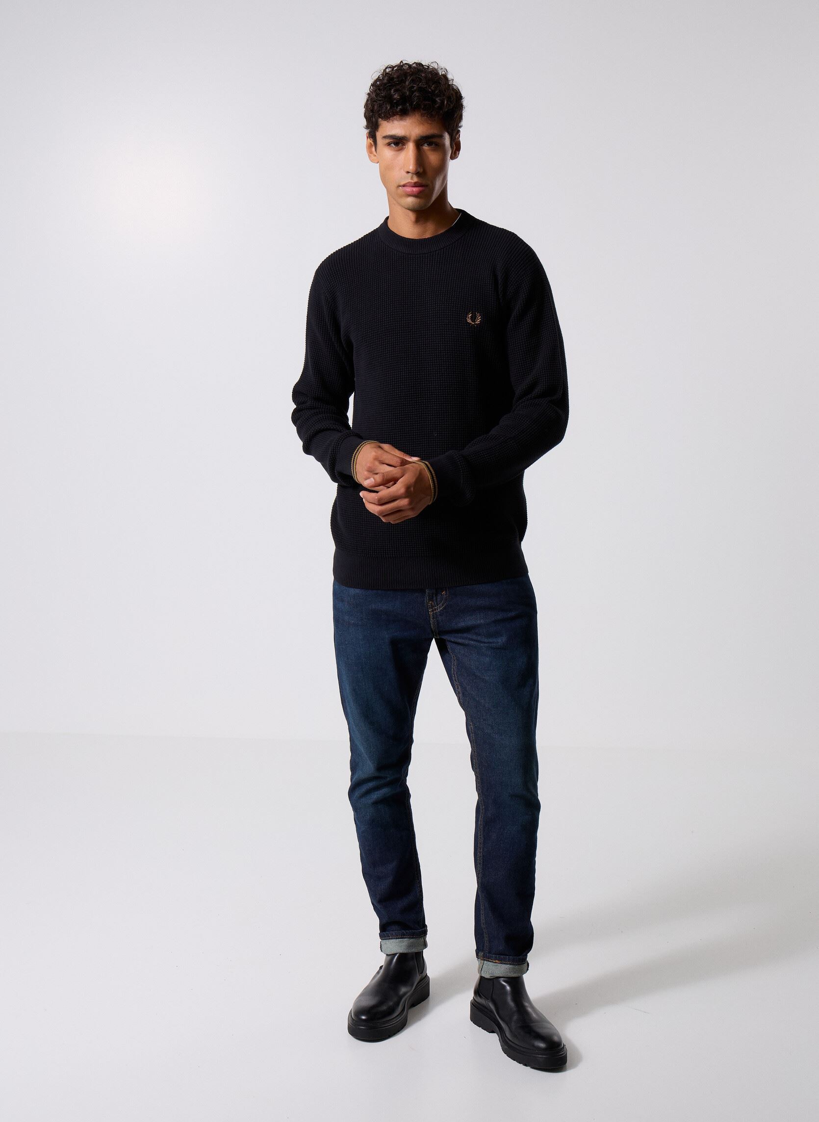 Sweats Waffle Stitch Jumper homme noir Fred Perry Sweats Waffle Stitch Jumper homme noir BLACK