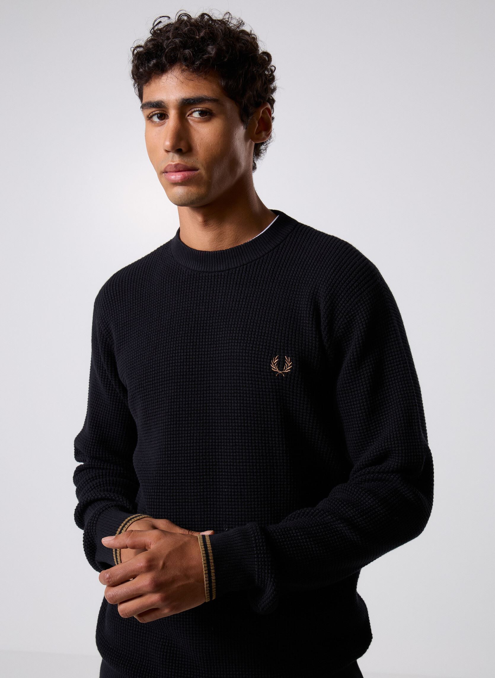 Sweats Waffle Stitch Jumper homme noir Fred Perry Sweats Waffle Stitch Jumper homme noir BLACK