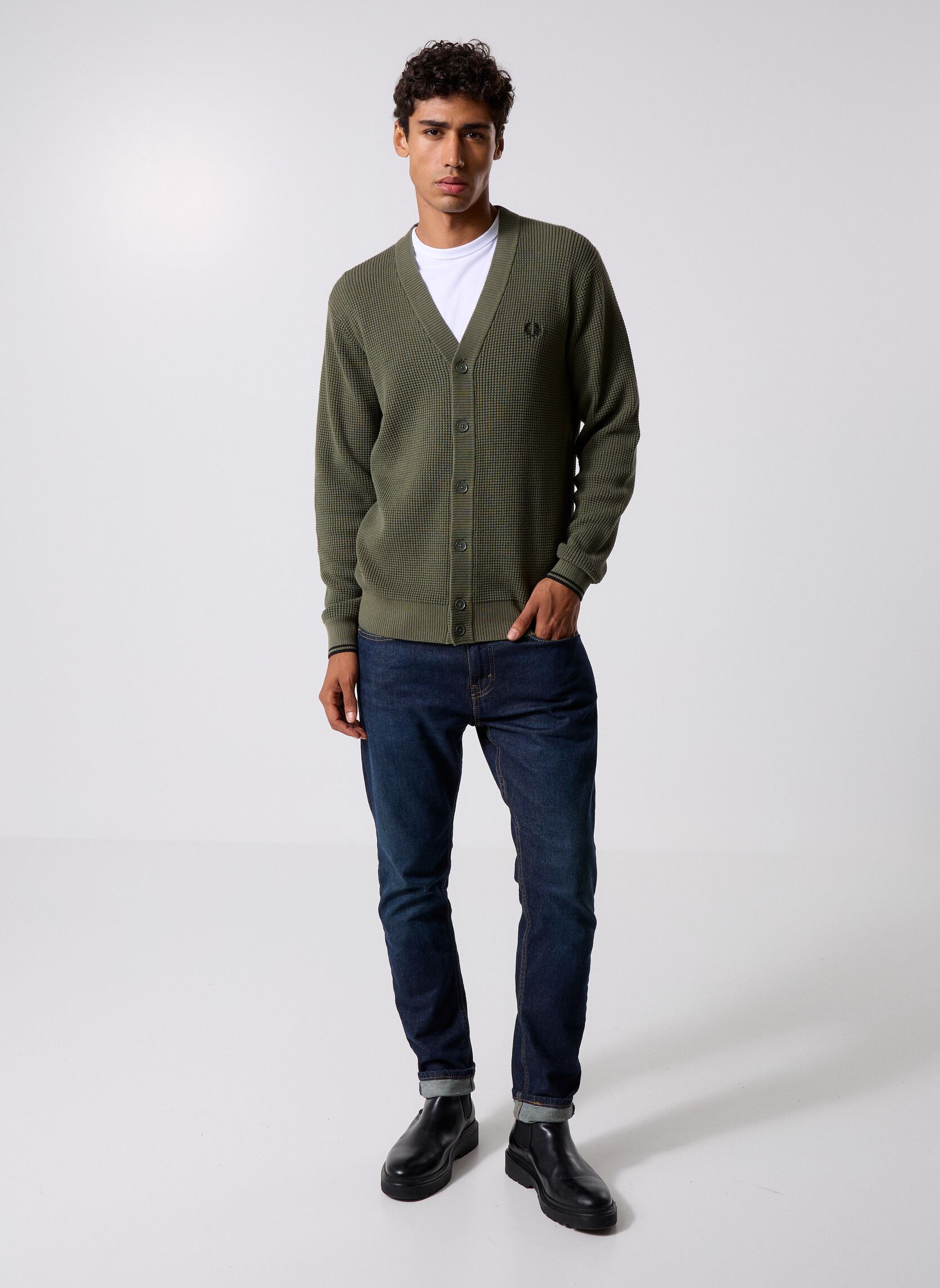 Cardigan Fred Perry Garçon, Taille Large Jeunesse, Gris, 100% Coton, Très Bon état