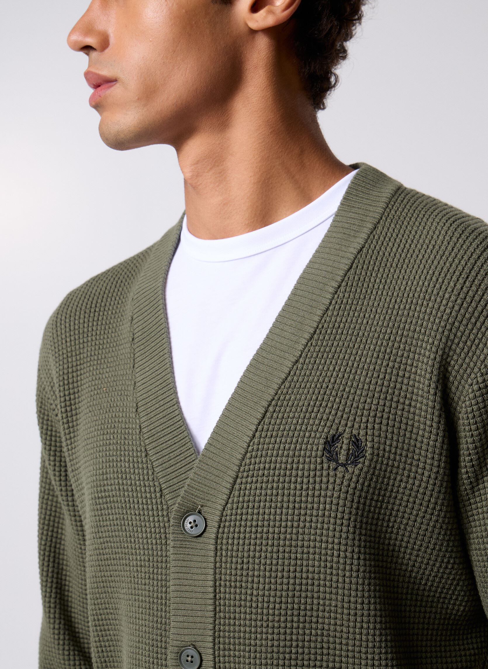 Gilets Waffle Stitch Cardigan homme vert Fred Perry Gilets Waffle Stitch Cardigan homme vert Lrl Wrth Green