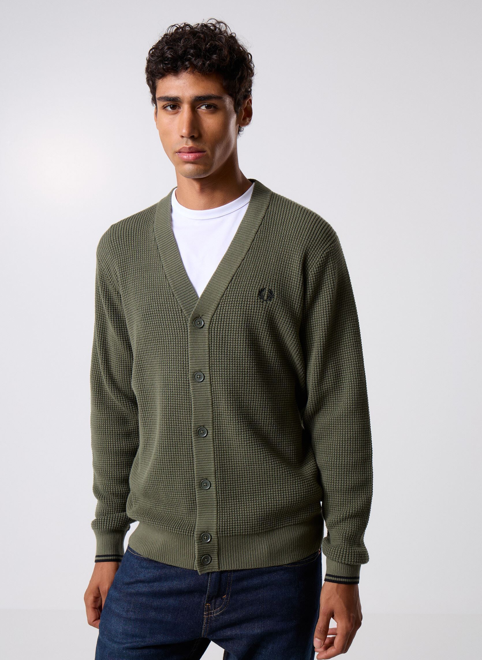 Gilets Waffle Stitch Cardigan homme vert Fred Perry Gilets Waffle Stitch Cardigan homme vert Lrl Wrth Green