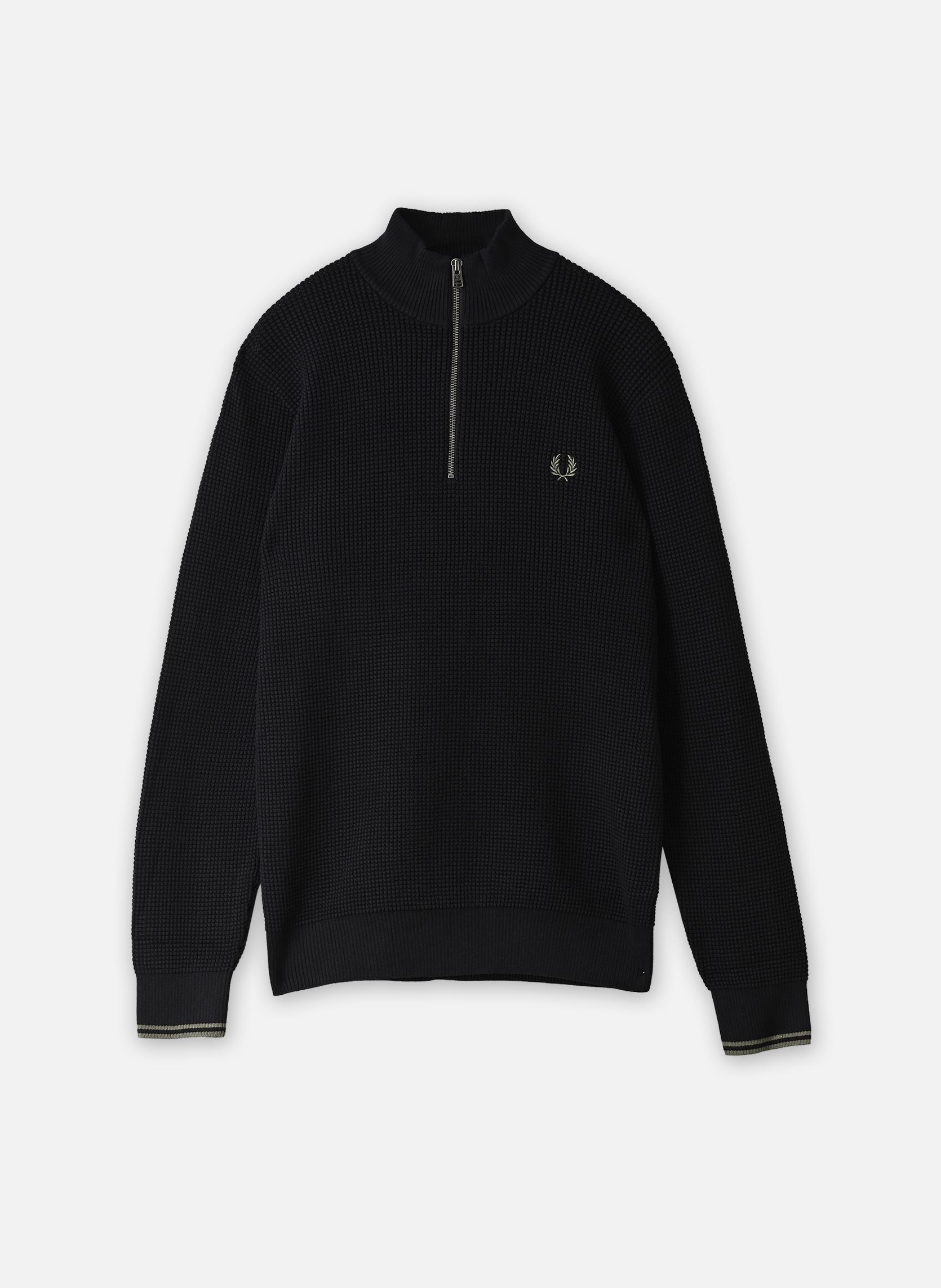 Sweats zippés Waffle Stitch Half Zip Jumper homme noir Fred Perry Sweats zippés Waffle Stitch Half Zip Jumper homme noir BLACK