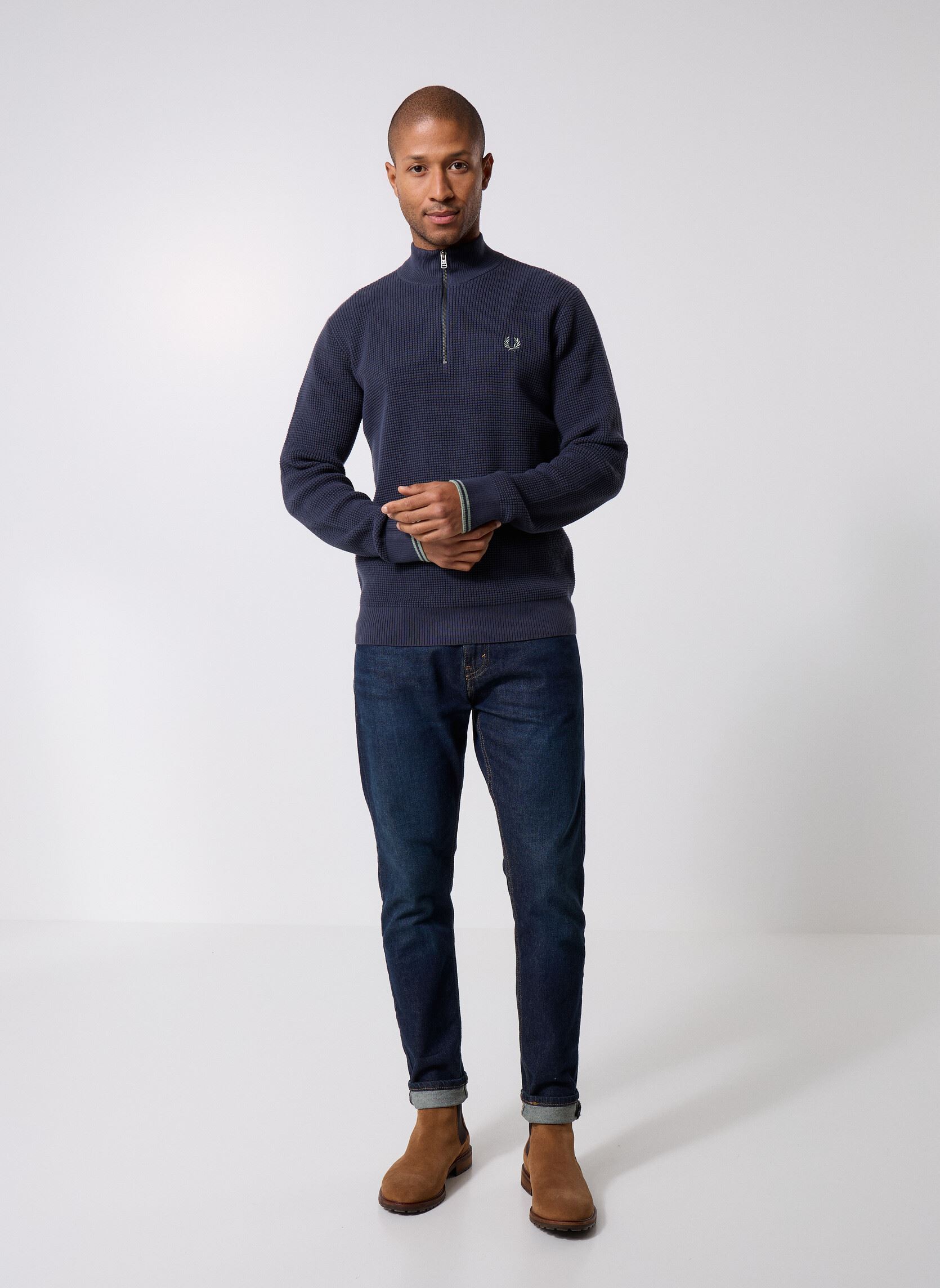 Sweats zippés Waffle Stitch Half Zip Jumper homme bleu Fred Perry Sweats zippés Waffle Stitch Half Zip Jumper homme bleu DARK AIRFORCE