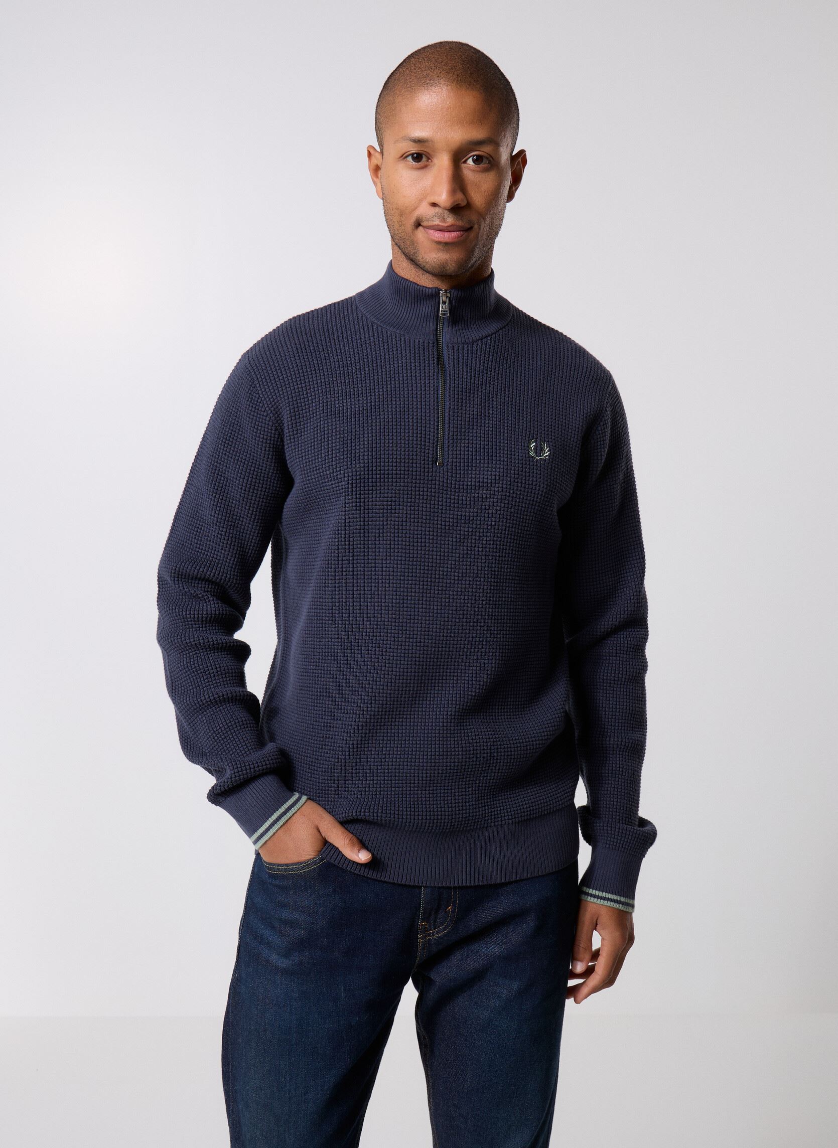 Sweats zippés Waffle Stitch Half Zip Jumper homme bleu Fred Perry Sweats zippés Waffle Stitch Half Zip Jumper homme bleu DARK AIRFORCE