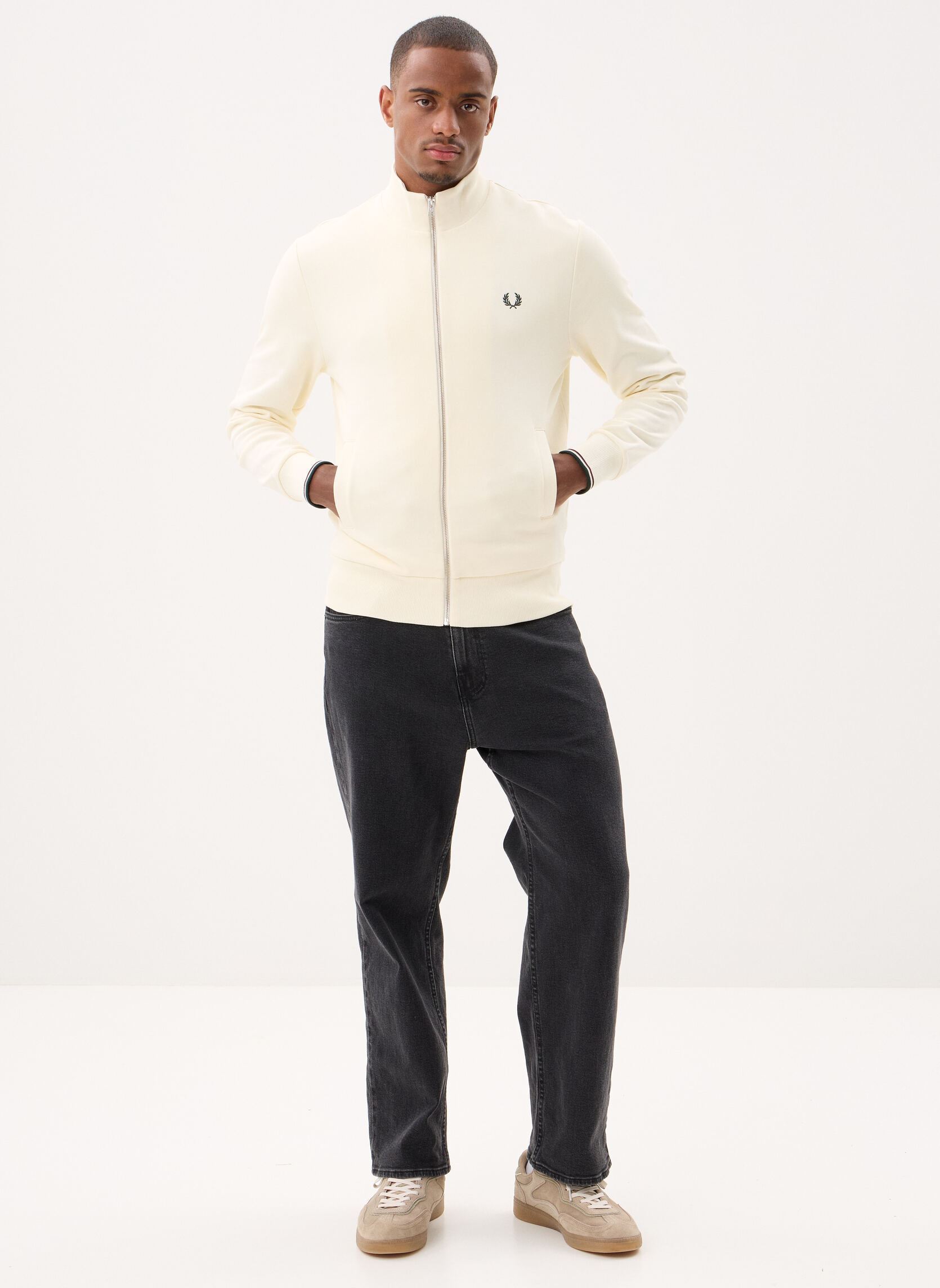 Sweats zippés Zip Through Sweatshirt homme blanc Fred Perry Sweats zippés Zip Through Sweatshirt homme blanc ECRU