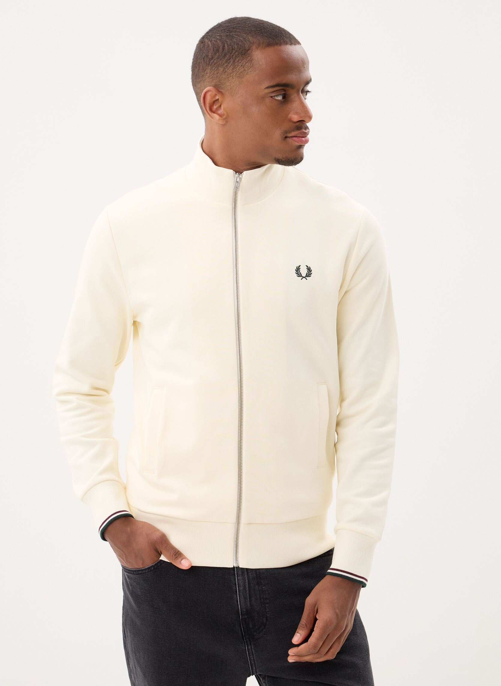 Sweats zippés Zip Through Sweatshirt homme blanc Fred Perry Sweats zippés Zip Through Sweatshirt homme blanc ECRU