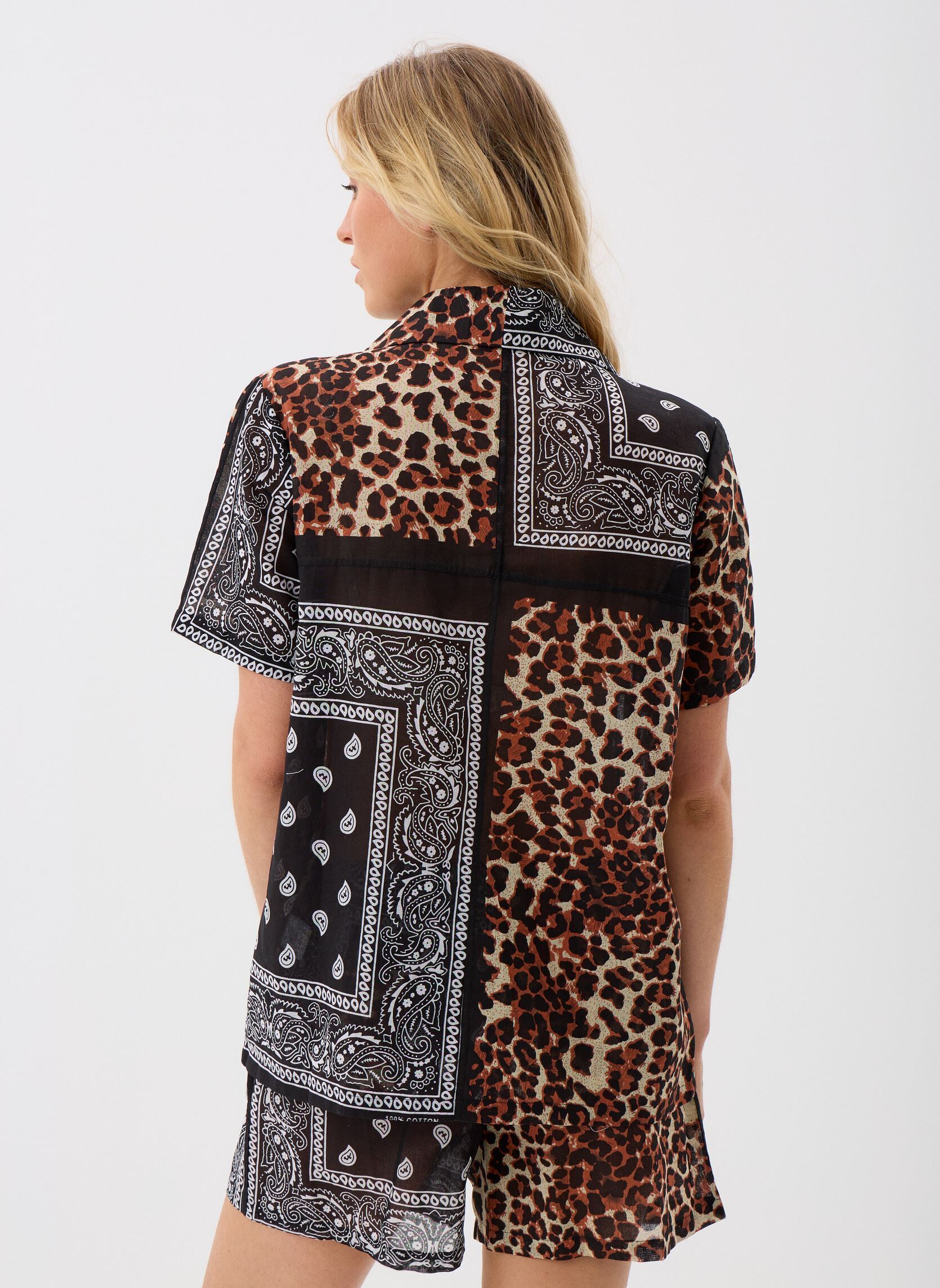 Kurzarm-Hemden Bandana Shirt Leopard Black damen braun Arizona Love Kurzarm-Hemden Bandana Shirt Leopard Black damen braun Leo black