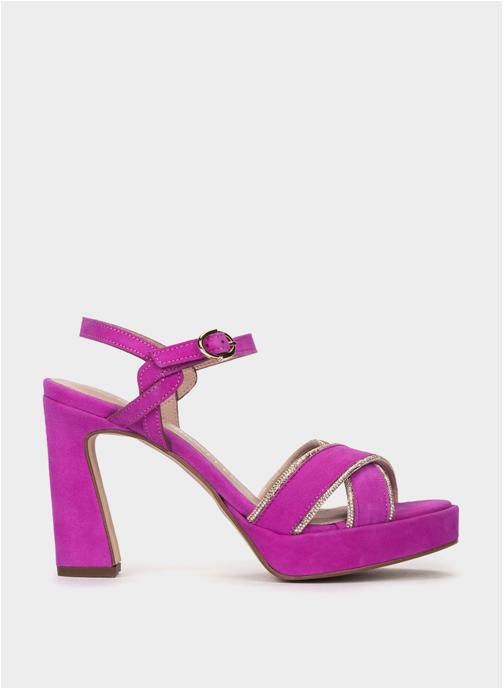 Pedro Miralles Sandales AMBITE SANDALES À TALONS EN DAIM COULEUR BOUGAINVILLIER À PAILLETTES femme rose