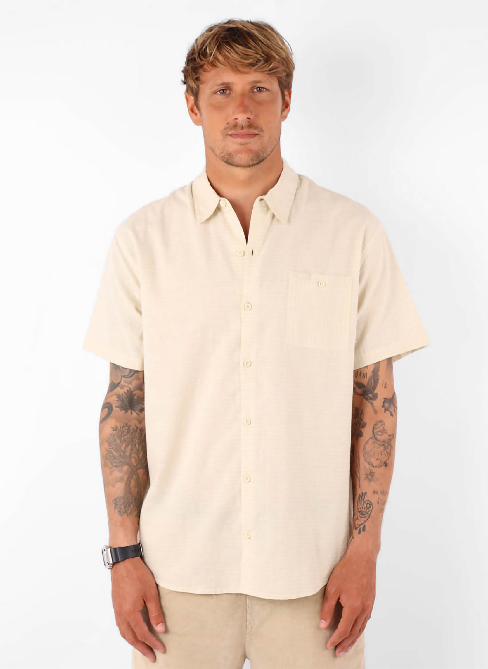 Chemises Chemise manches courtes effet rayure LINES homme beige Oxbow Chemises Chemise manches courtes effet rayure LINES homme beige Beige