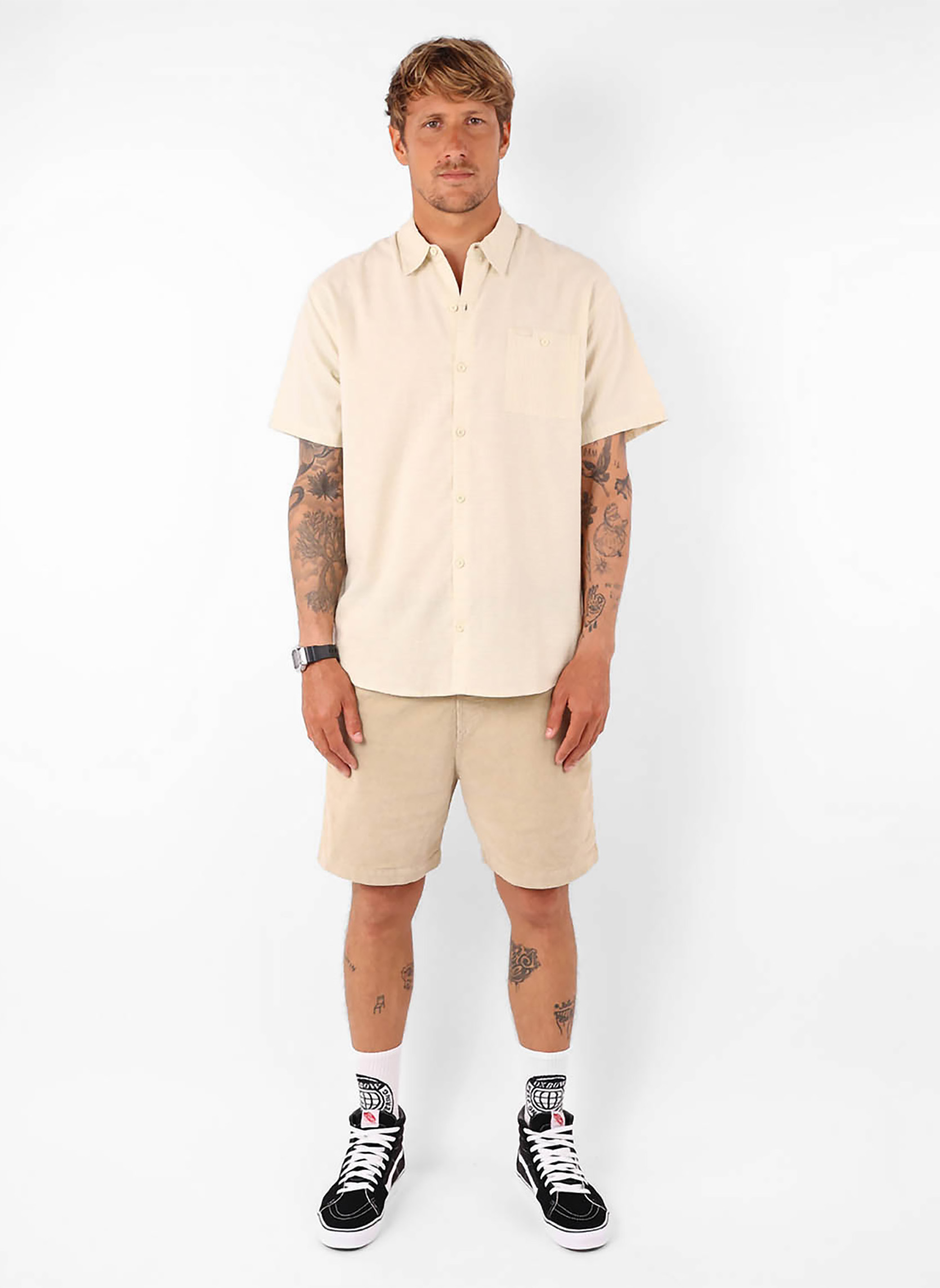 Chemises Chemise manches courtes effet rayure LINES homme beige Oxbow Chemises Chemise manches courtes effet rayure LINES homme beige Beige