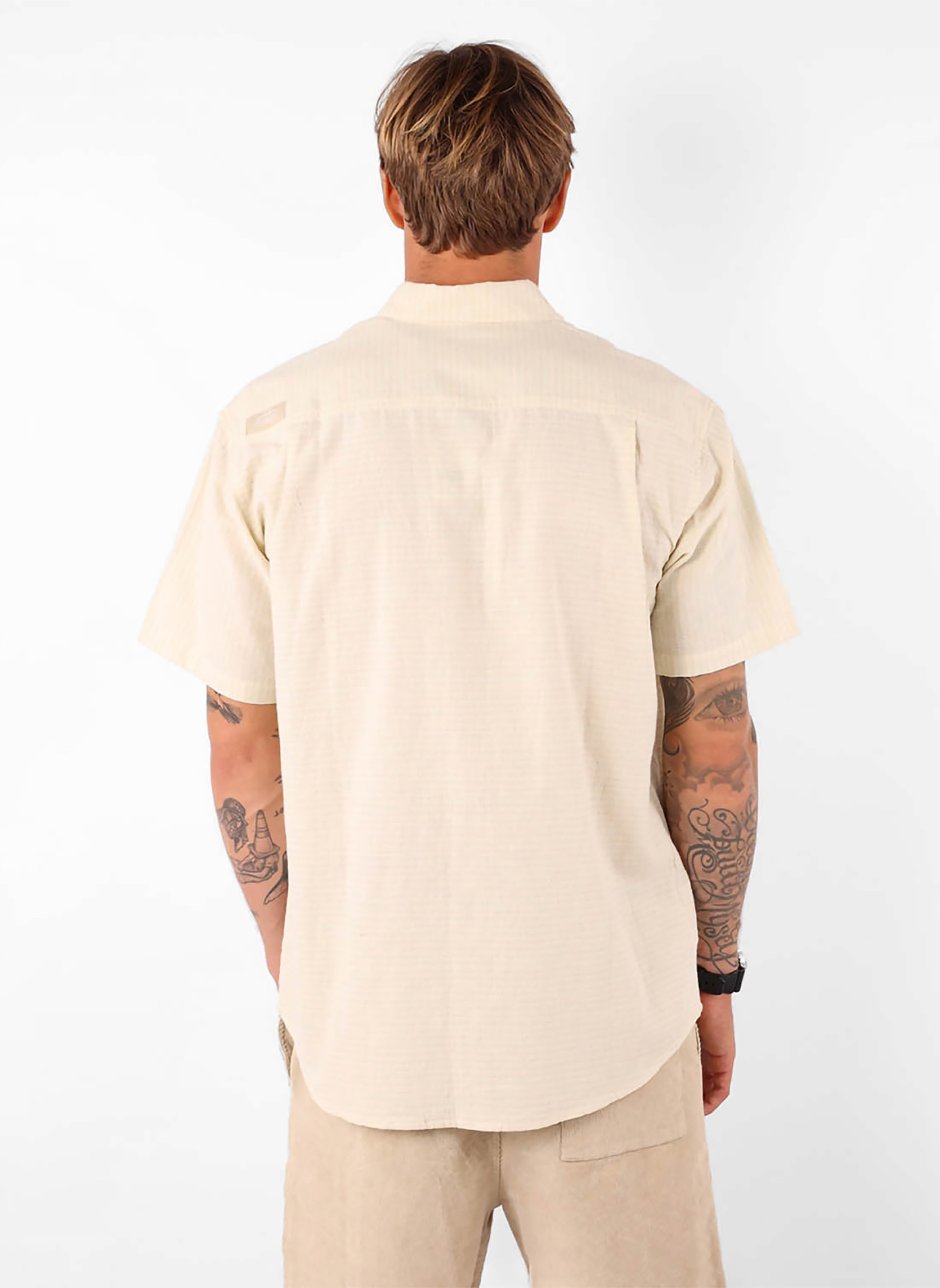 Chemises Chemise manches courtes effet rayure LINES homme beige Oxbow Chemises Chemise manches courtes effet rayure LINES homme beige Beige