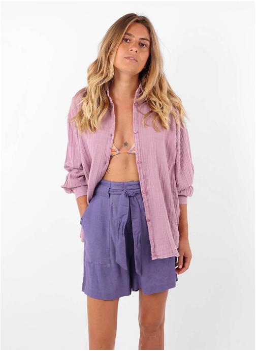 Oxbow Shorts Short ceinturé en viscose lin ORNELLA femme violet