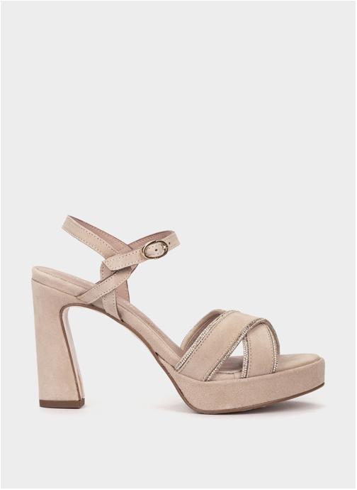 Pedro Miralles Sandales AMBITE SANDALES À TALONS EN DAIM BEIGE À PAILLETTES femme beige