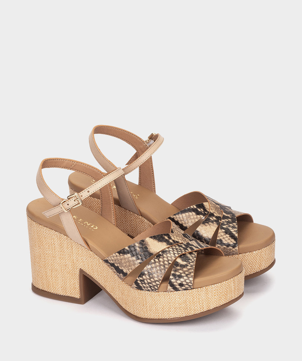 Sandales ZAEL SANDALES À TALONS EN CUIR EFFET SERPENT AVEC PLATEFORME EN RAPHIA femme beige Pedro Miralles Sandales ZAEL SANDALES À TALONS EN CUIR EFFET SERPENT AVEC PLATEFORME EN RAPHIA femme beige Beige