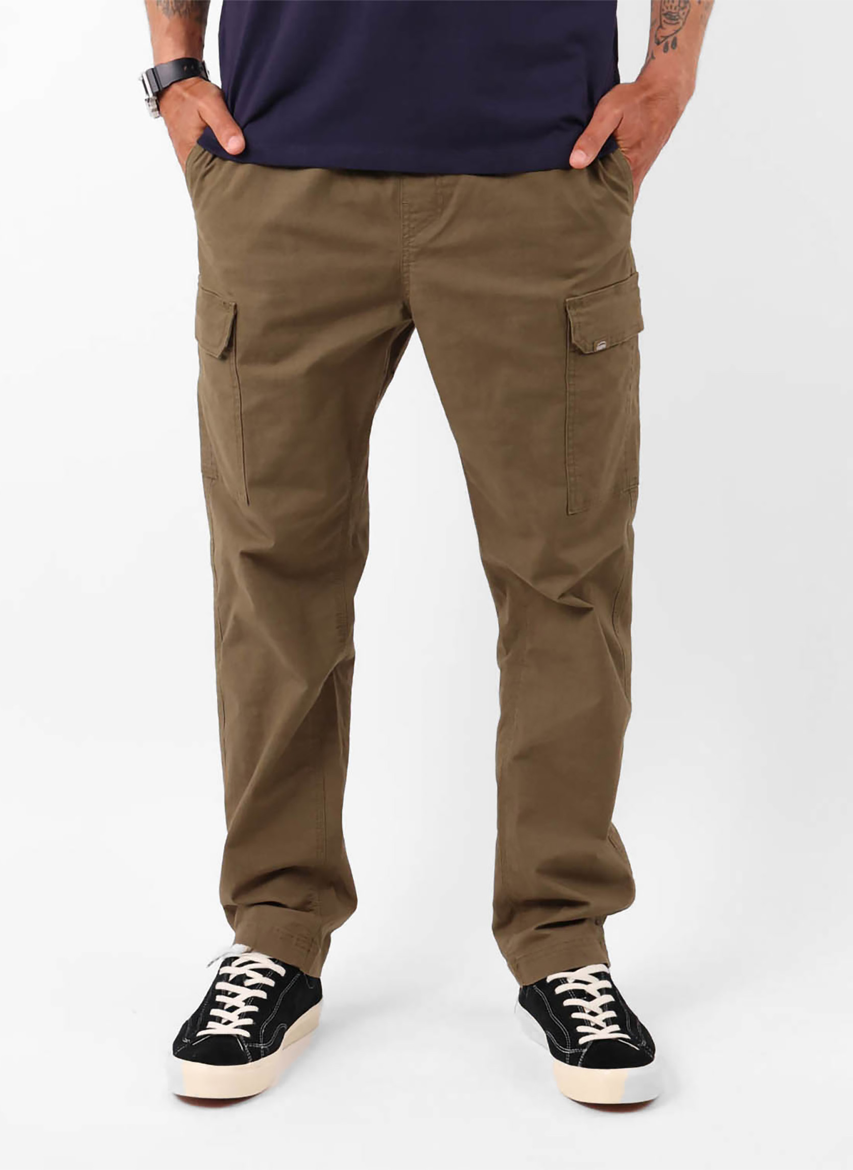 Pantalon Homme Loose Cargo à Cordon - Taille Élastique, Poches, Polyester, Neuf Avec Étiquettes