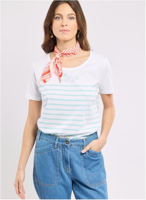Armor Lux Tee-shirts Marinière 77449 blanc/aqua haze séri.flora femme bleu