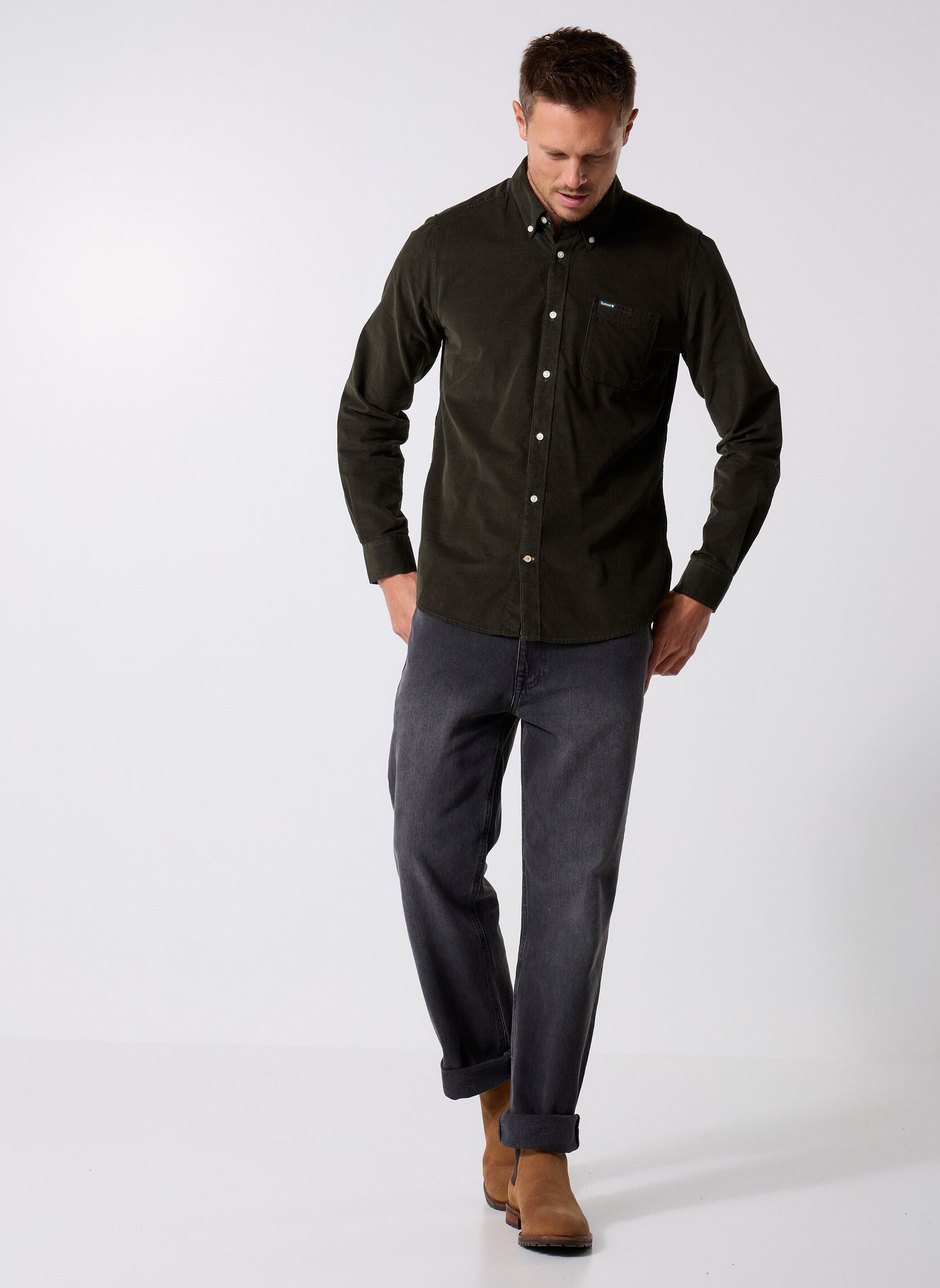 Camisas Ramsey Tailored Cord Shirt hombre verde Barbour Camisas Ramsey Tailored Cord Shirt hombre verde FOREST