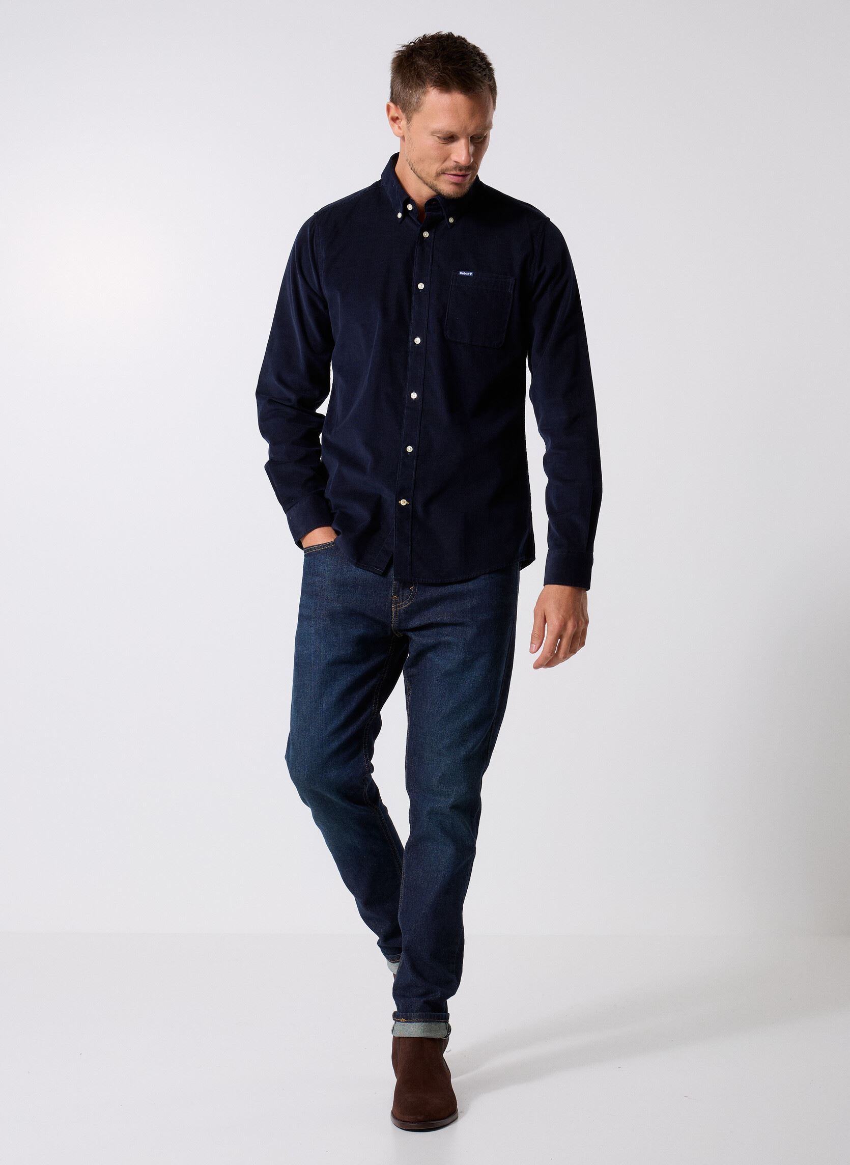 Chemises Ramsey Tailored Cord Shirt homme bleu Barbour Chemises Ramsey Tailored Cord Shirt homme bleu NAVY