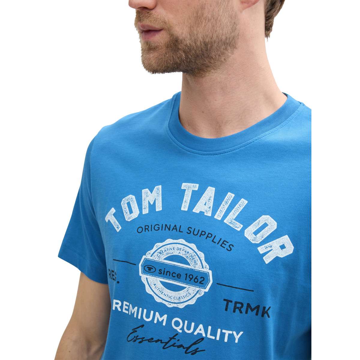 Tee-shirts T-shirt coton col rond homme bleu Tom Tailor Tee-shirts T-shirt coton col rond homme bleu Bleu