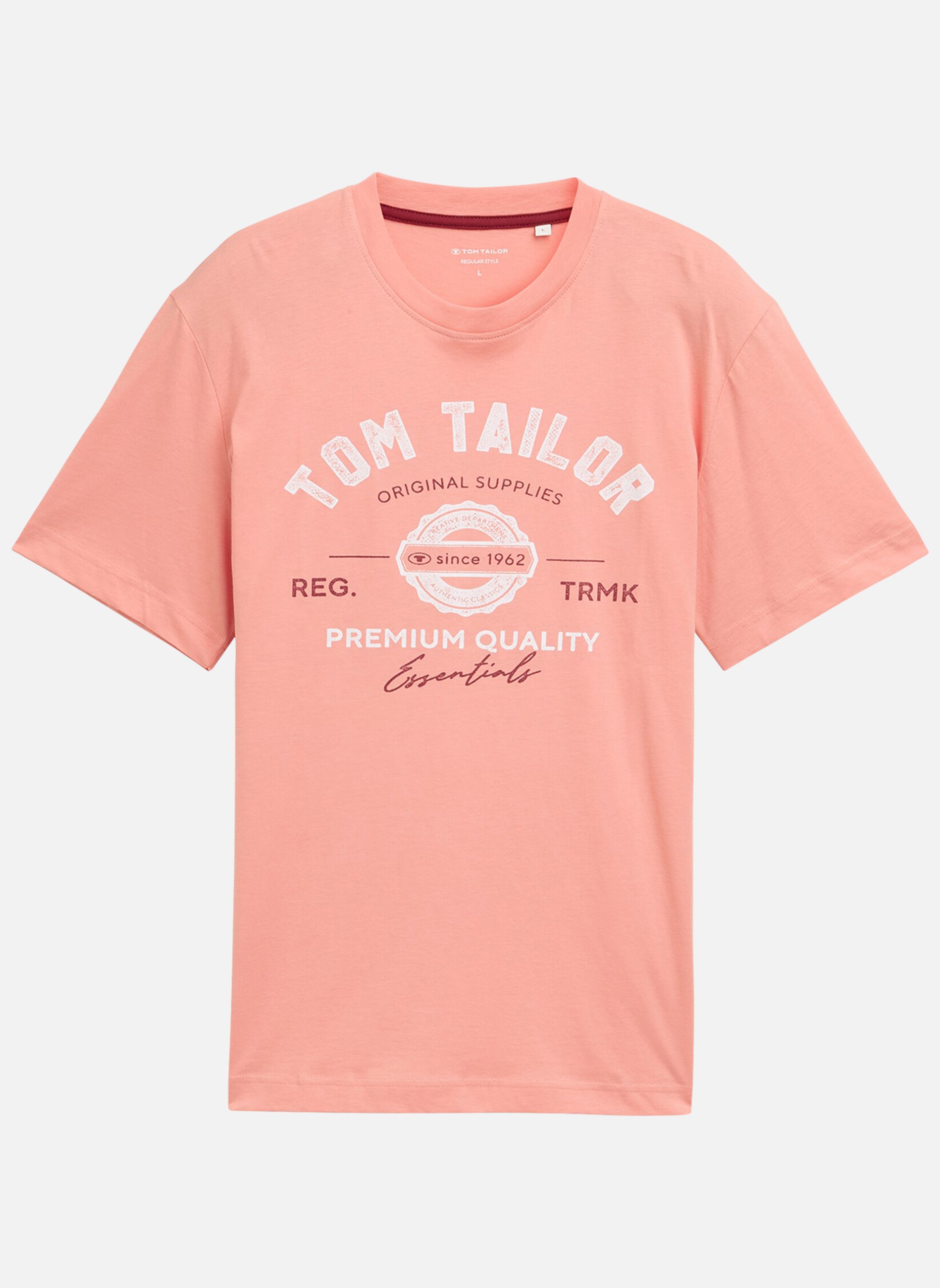 Tee-shirts T-shirt coton col rond manches courtes regular fit homme rose Tom Tailor Tee-shirts T-shirt coton col rond manches courtes regular fit homme rose Rose