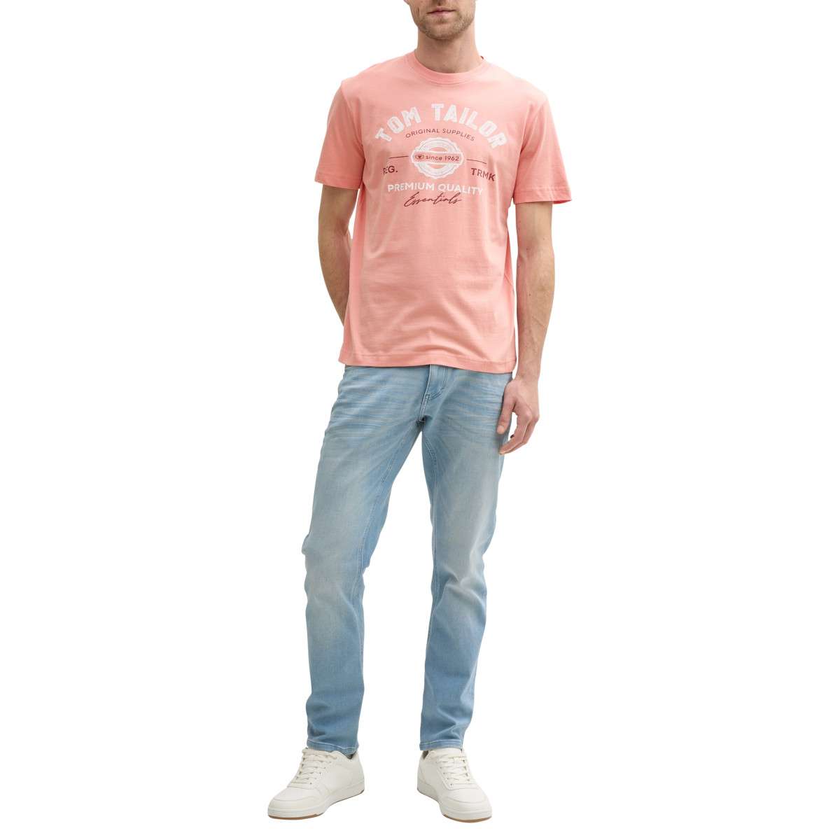 Tee-shirts T-shirt coton col rond manches courtes regular fit homme rose Tom Tailor Tee-shirts T-shirt coton col rond manches courtes regular fit homme rose Rose