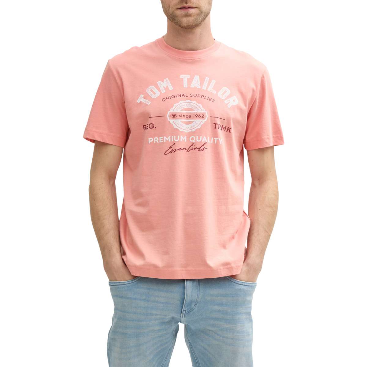 Tee-shirts T-shirt coton col rond manches courtes regular fit homme rose Tom Tailor Tee-shirts T-shirt coton col rond manches courtes regular fit homme rose Rose