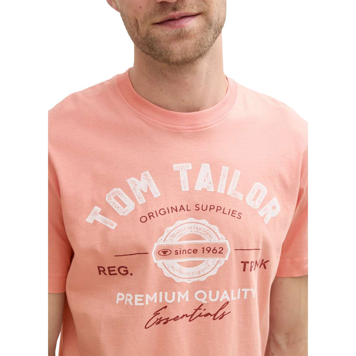 Tee-shirts T-shirt coton col rond manches courtes regular fit homme rose Tom Tailor Tee-shirts T-shirt coton col rond manches courtes regular fit homme rose Rose