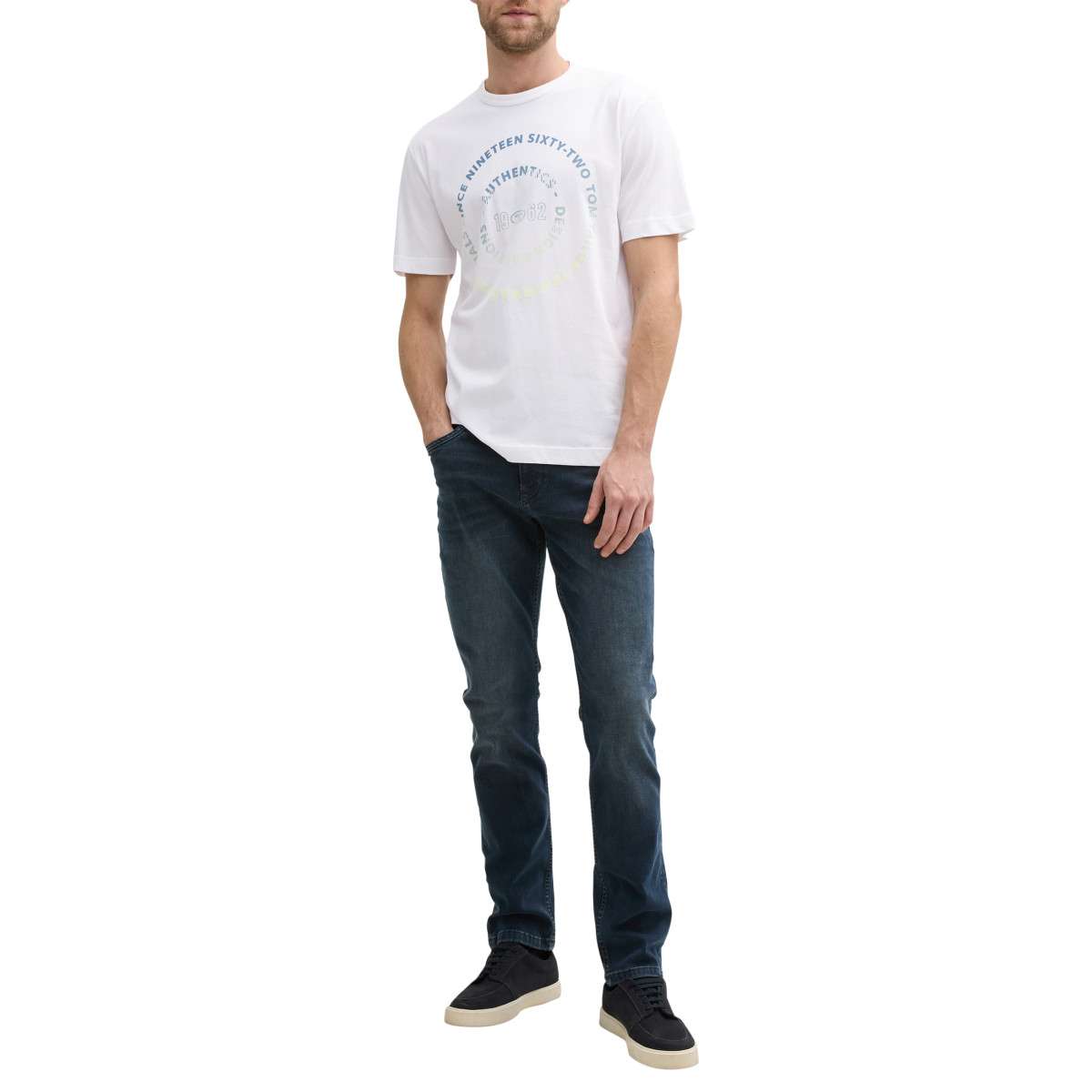Tee-shirts T-shirt coton col rond homme blanc Tom Tailor Tee-shirts T-shirt coton col rond homme blanc Blanc