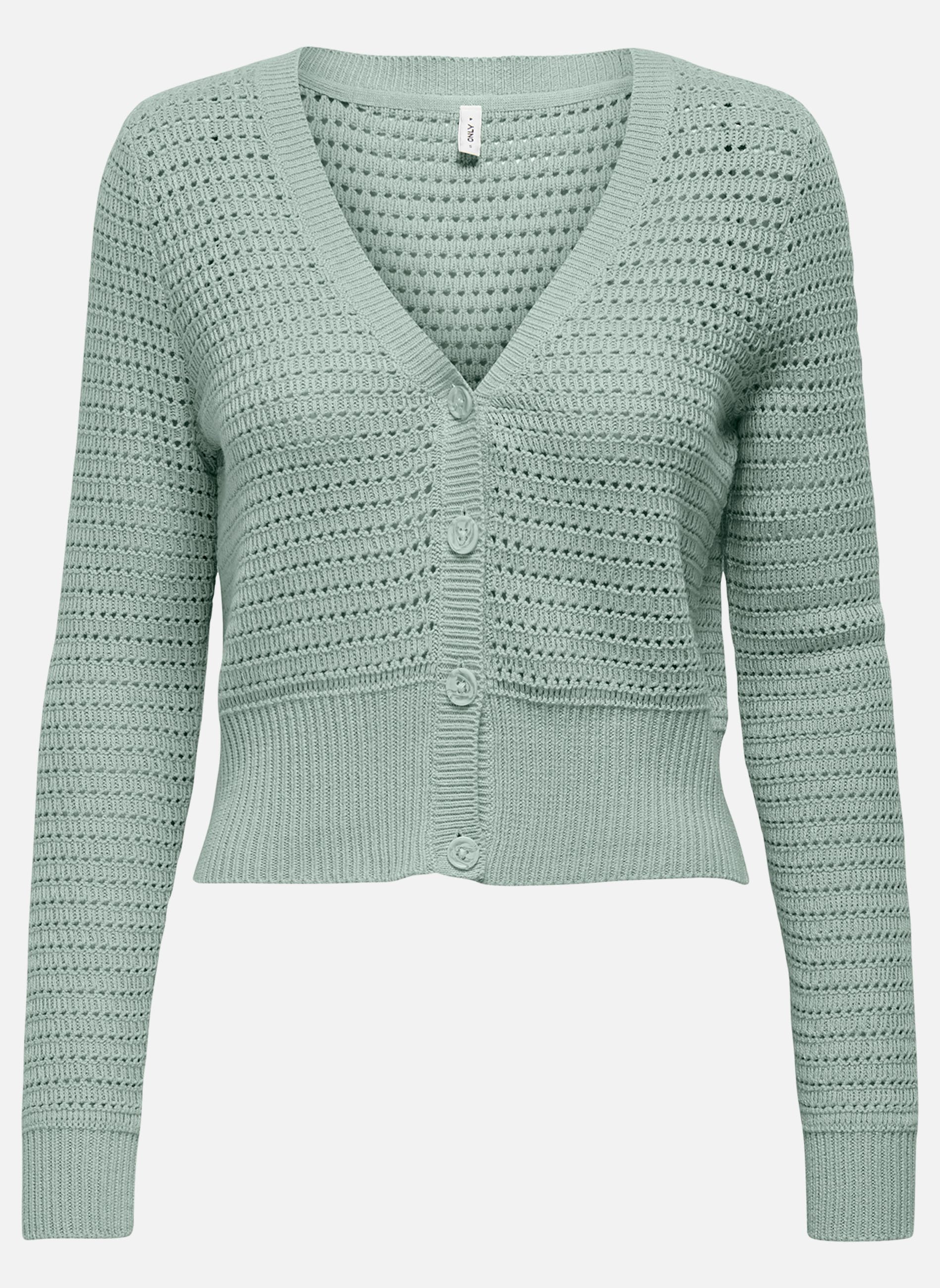 Gilets Cardigan vert d'eau uni en crochet ajouré avec une coupe droite et un col v femme vert ONLY Gilets Cardigan vert d'eau uni en crochet ajouré avec une coupe droite et un col v femme vert mint