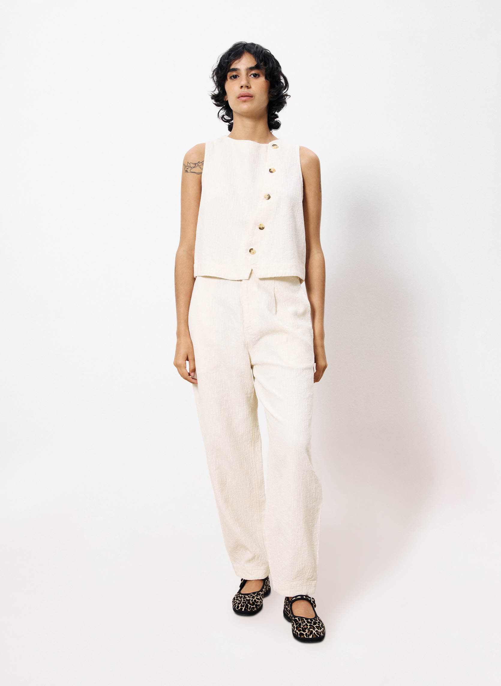 Pantalons droit PEPITA femme beige FRNCH Pantalons droit PEPITA femme beige Crème